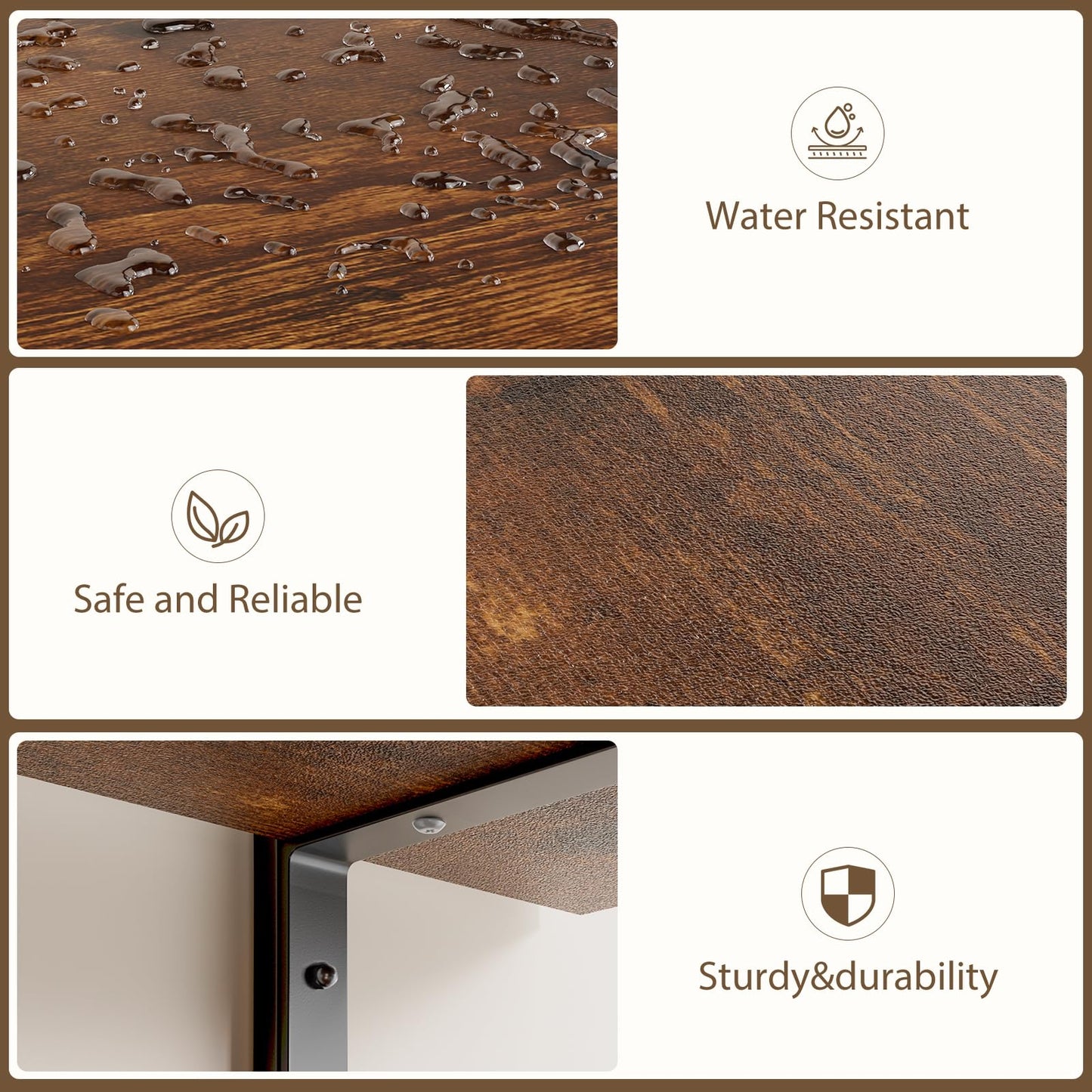 InnJoey Floating Shelf for Wall - 3 Tier 24"x 31.5" Shelves for Room Wall for Bathroom, Bedroom, Toilet, Kitchen, Living Room, Office, Rustic Brown