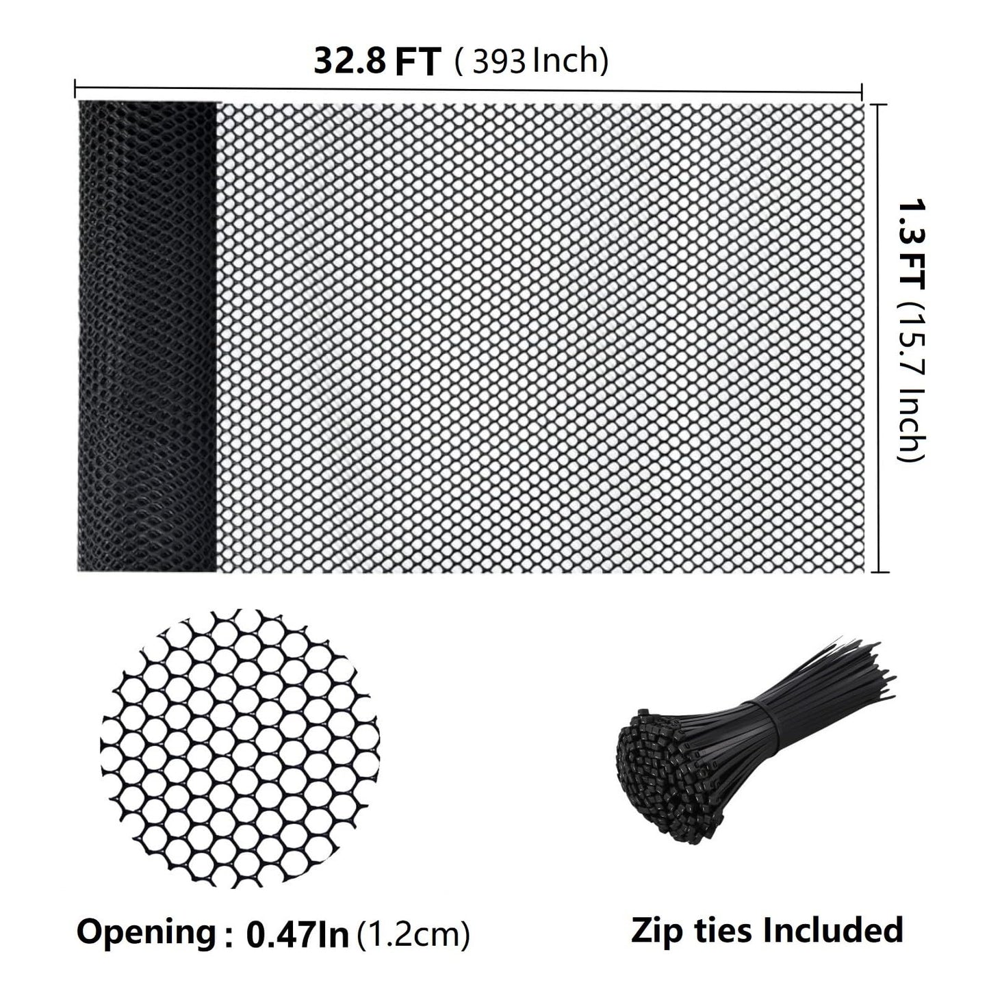 Yuminroe Plastic Chicken Wire Mesh Fencing, 15.7IN x 32.8FT Rigid Plastic Wire Mesh Fence Roll, Garden Balcony Fencing Barrier Netting for Farms, Poultry, Yards, Dog, Cat (0.4m x 10m)