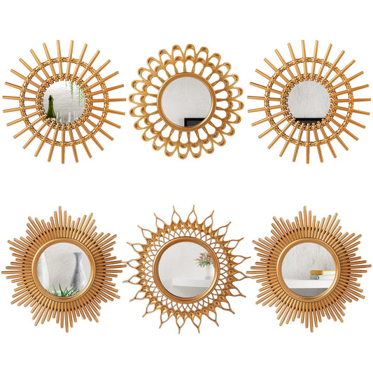 Namalu 6 Pcs Sunburst Mirror for Wall Decor, Small Circle Sun Decorative Mirror Hanging for Art Entryway Home Decor Bathroom Bedroom Living Room(Classic,Gold)