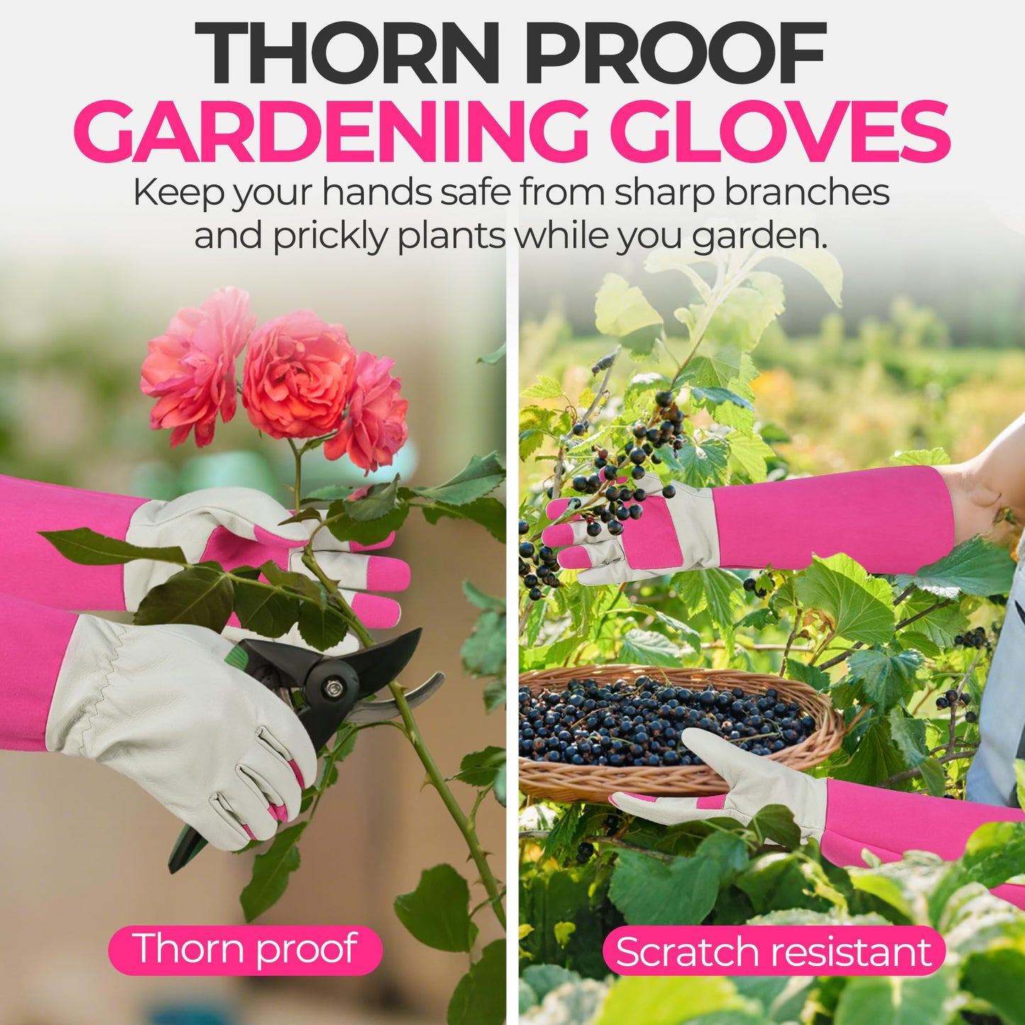 HANDLANDY Rose Pruning Gardening Gloves for Men & Women, Thornproof Long Gauntlet Gloves, Pigskin Leather - Breathable & Durability (Medium)