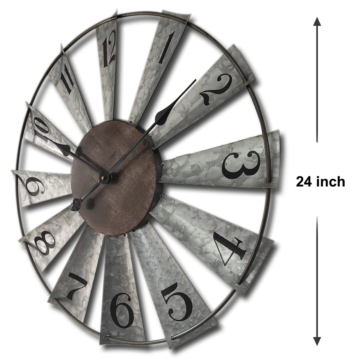 Mrocioa 24inch Windmill Distressed Metal Wall Clocks Rustic Large Decorative Clock Oversized Farmhouse Decor,Non Ticking,Battery Operated