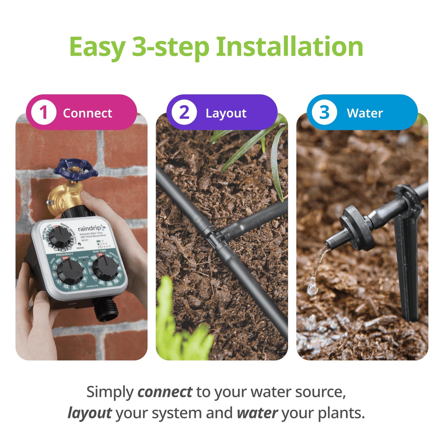 Raindrip R560DP Drip Watering System, Automatic Drip Irrigation System with Timer for Containers and Hanging Baskets, Waters up to 20 Plants, Includes 20 Drippers, Black