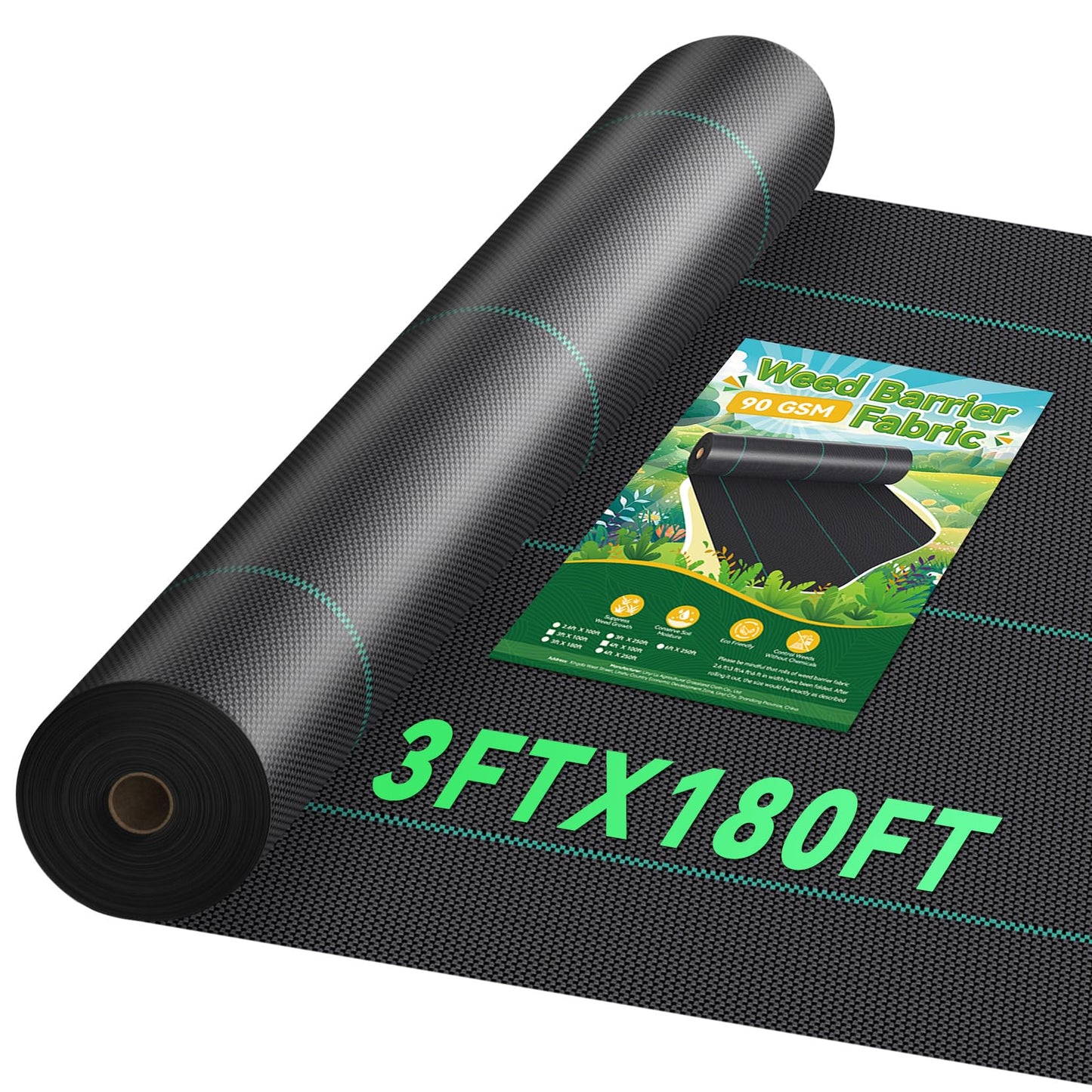 Domusensus 3ftx180ft Weed Barrier Landscape Fabric Heavy Duty 3.2oz, Woven Geotextile Weed Blocker Landscaping Fabric, Ground Cover Weed Control Mat, Commercial Weed Cloth Garden Bed Liner
