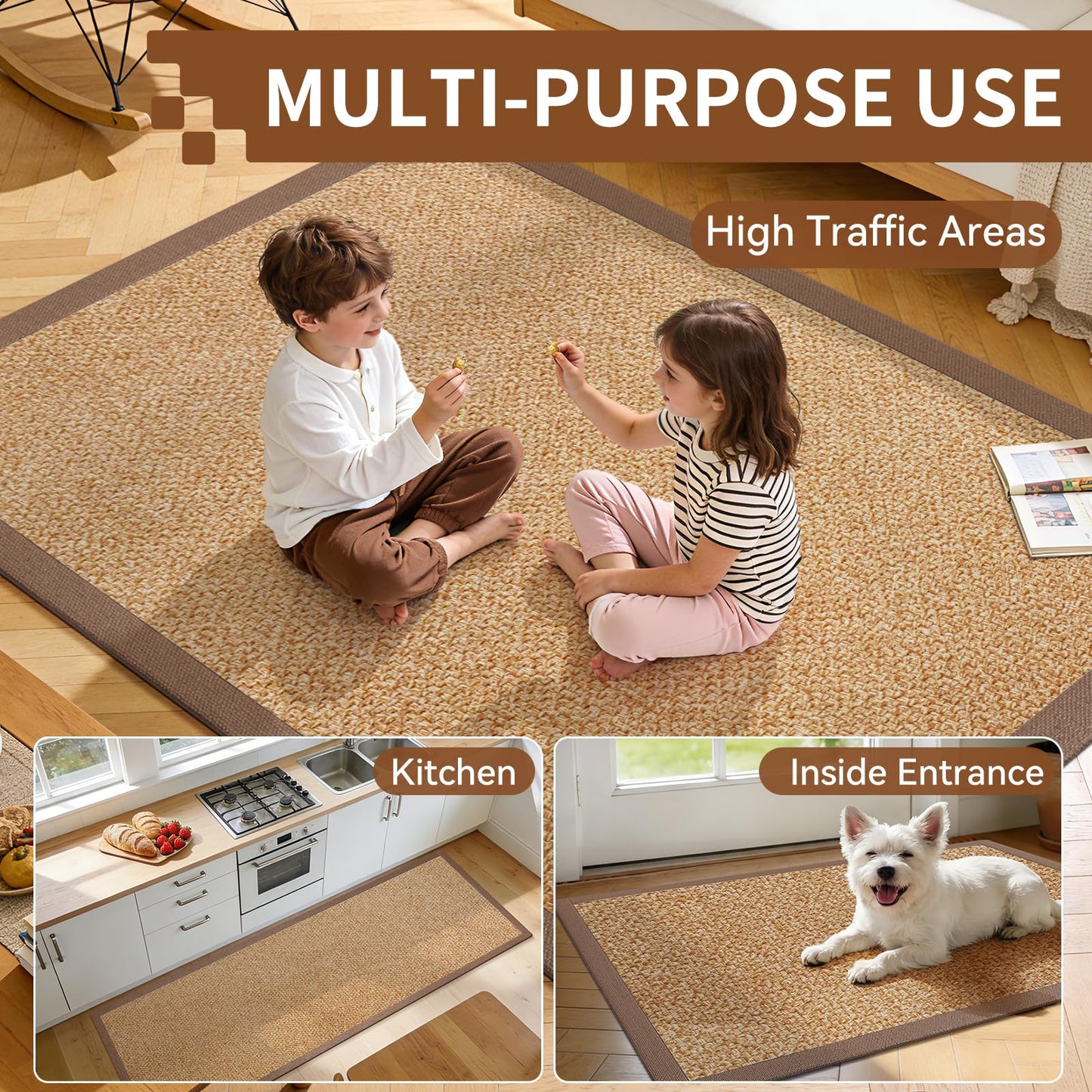 YDKGL Washable Hallway Runner Rug 2x6 Jute Like Kitchen Runner Mat Rugs Non Slip, Woven Soft Entryway Farmhouse Runner Boho Floor Carpet for Indoor Laundry Hall Backdoor Bedroom Living Room, Brown