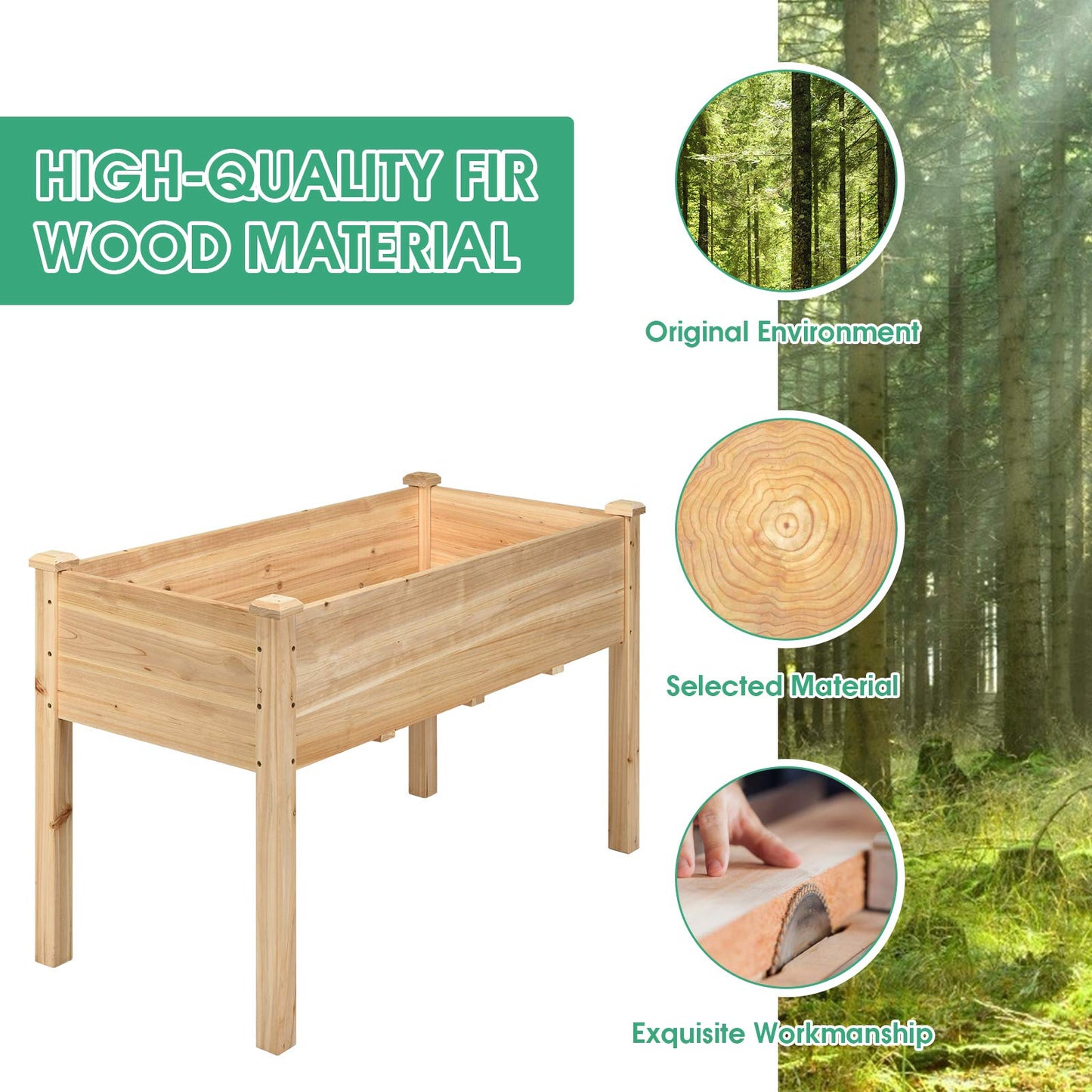 S AFSTAR Raised Garden Bed, Elevated Wooden Planter Box, 49.5”L x 23.5”W x 30”H, Outdoor Gardening Planting Bed for Vegetables, Flowers & Herbs Grow, Great for Backyard Patio Lawn (Natural)