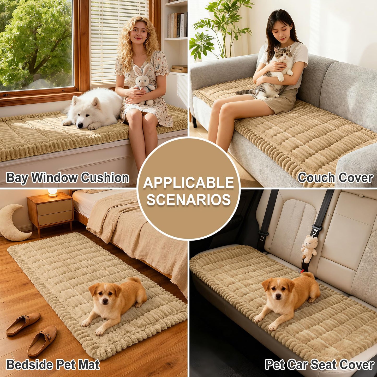 hyha Couch Covers for Dogs Washable, Non Slip Plush Dog Sofa Protectors, Fuzzy Pet Couch Covers for 3 Cushion Sofa Pet Friendly (Camel, 27.6" x 59")