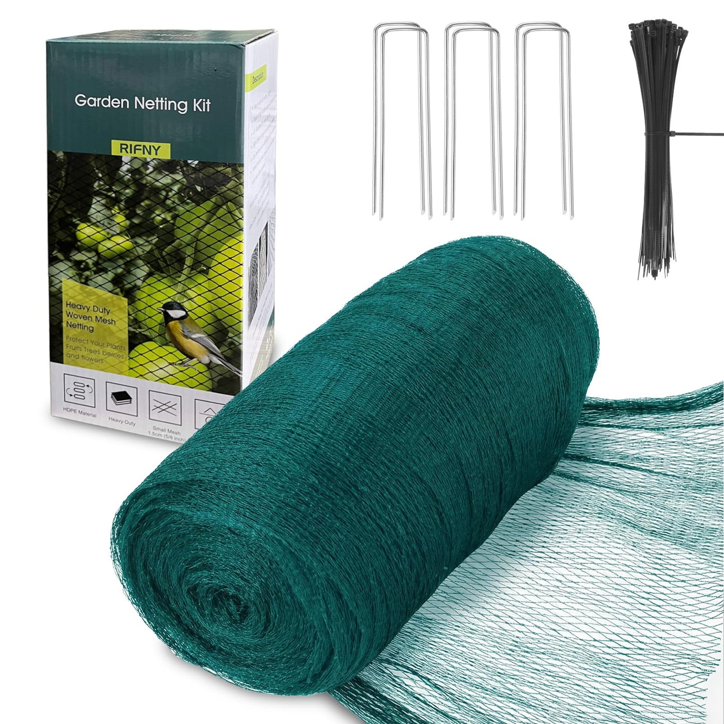 Bird Netting for Garden Protection, 13 x 40 FT Heavy Duty Garden Netting with Ties and Landscape Staples for Vegetable, Fruit Trees & Other Plants Against Birds Deer Squirrels and Poultry