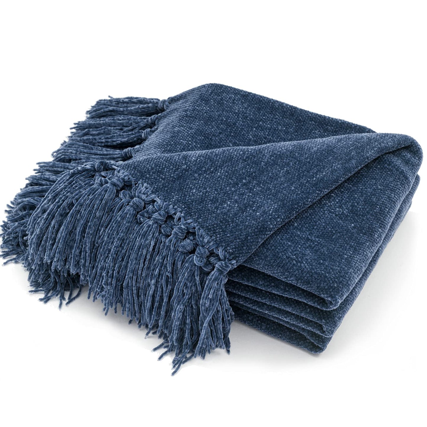 RECYCO Throw Blanket Soft Cozy Chenille Throw Blanket with Fringe Tassel for Couch Sofa Chair Bed Living Room Gift (Blue, 50'' x 60'')