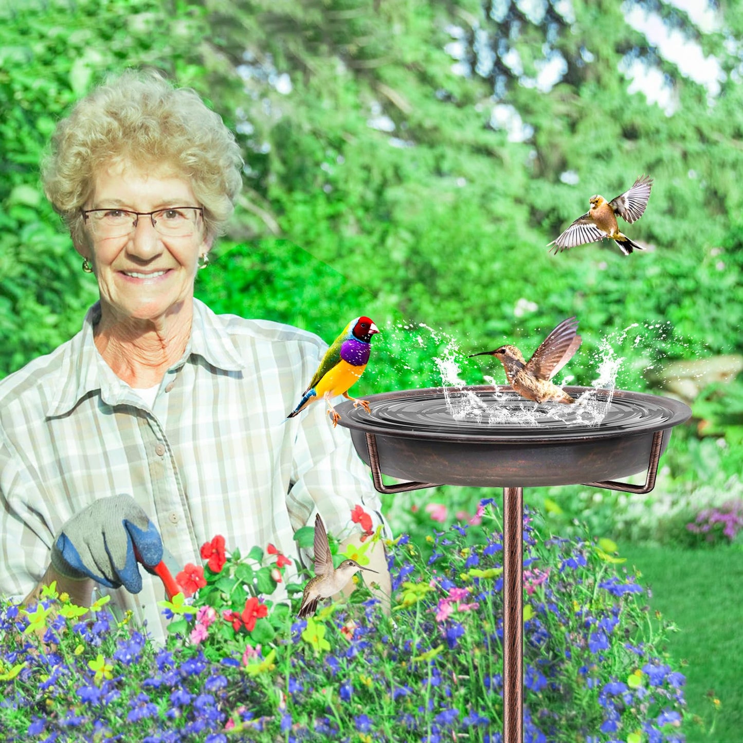 KHayRovies Metal Bird Bath for Outside Garden Birdbath Bowl, 36.2" Height Freestanding Bird Feeders for Outdoors with 4 Prongs Base Stake, Standing Birdfeeders for Yard Lawn Decor (Retro Copper)