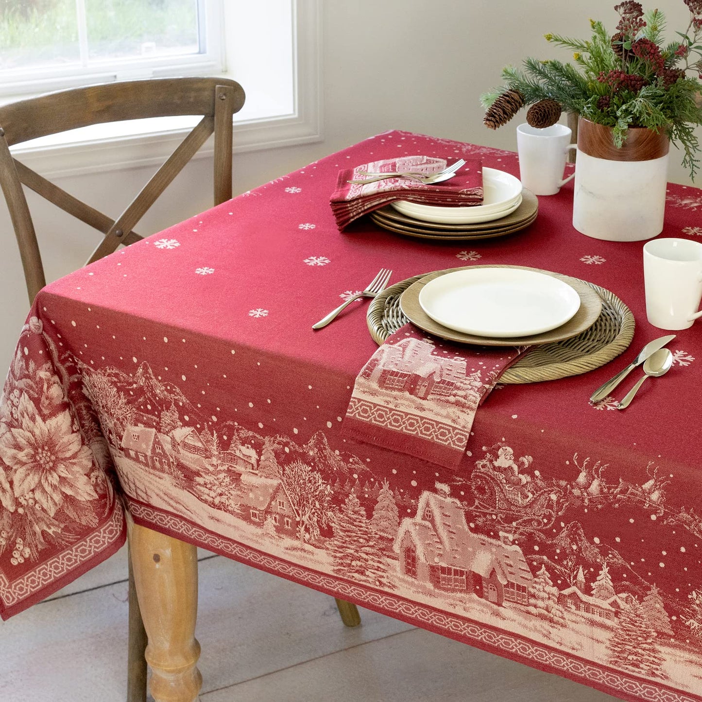 Benson Mills Engineered Jacquard Heavyweight Fabric Table Cloth, Holiday, Winter, and Christmas Tablecloth (Christmas Story, 60" x 120" Rectangular)