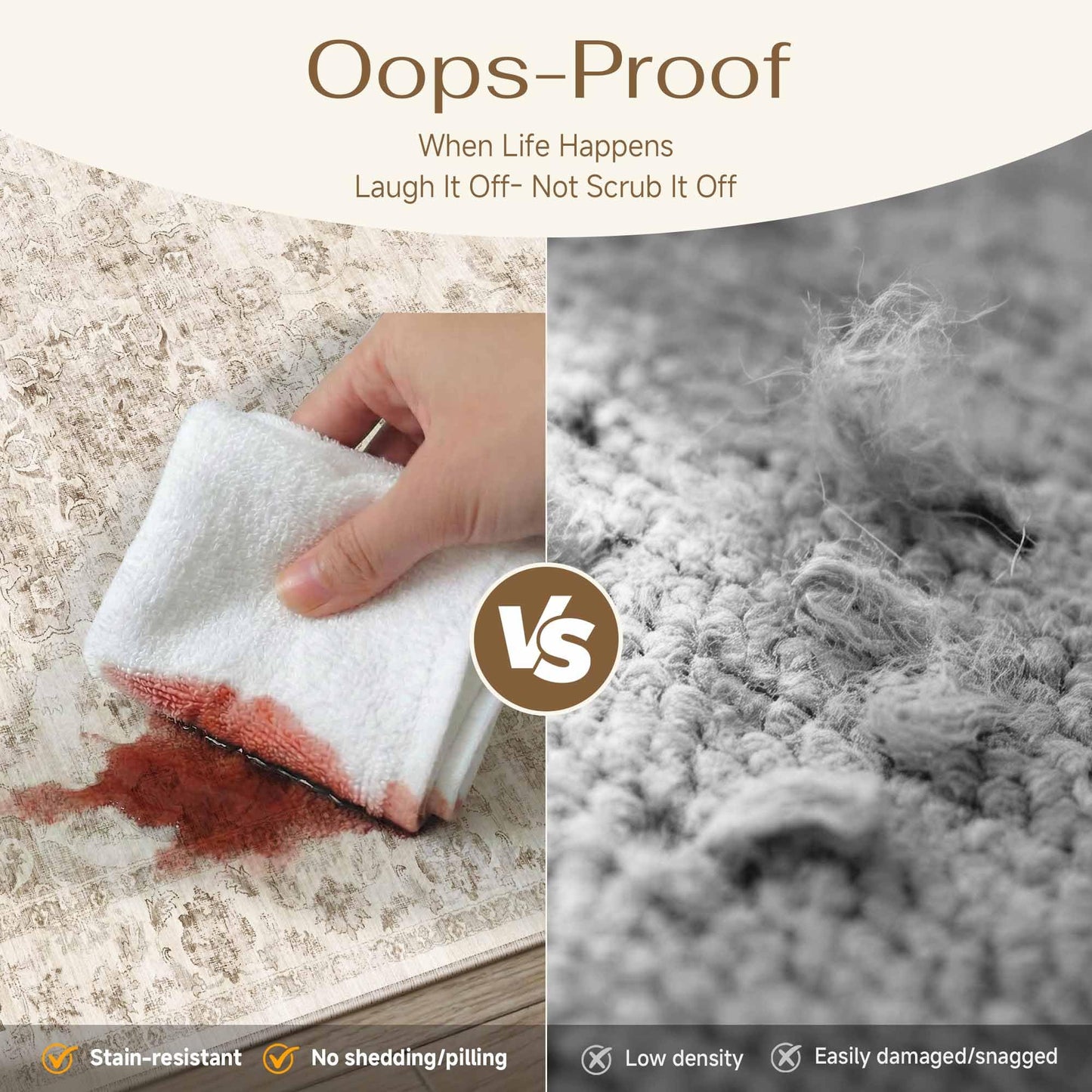 WondRg 8x10 Washable Neutral Area Rug Beige Vintage Living Room Bedroom Carpet Non-Slip Soft Low Pile Farmhouse Indoor Large Throw Rug for Dining Room Office