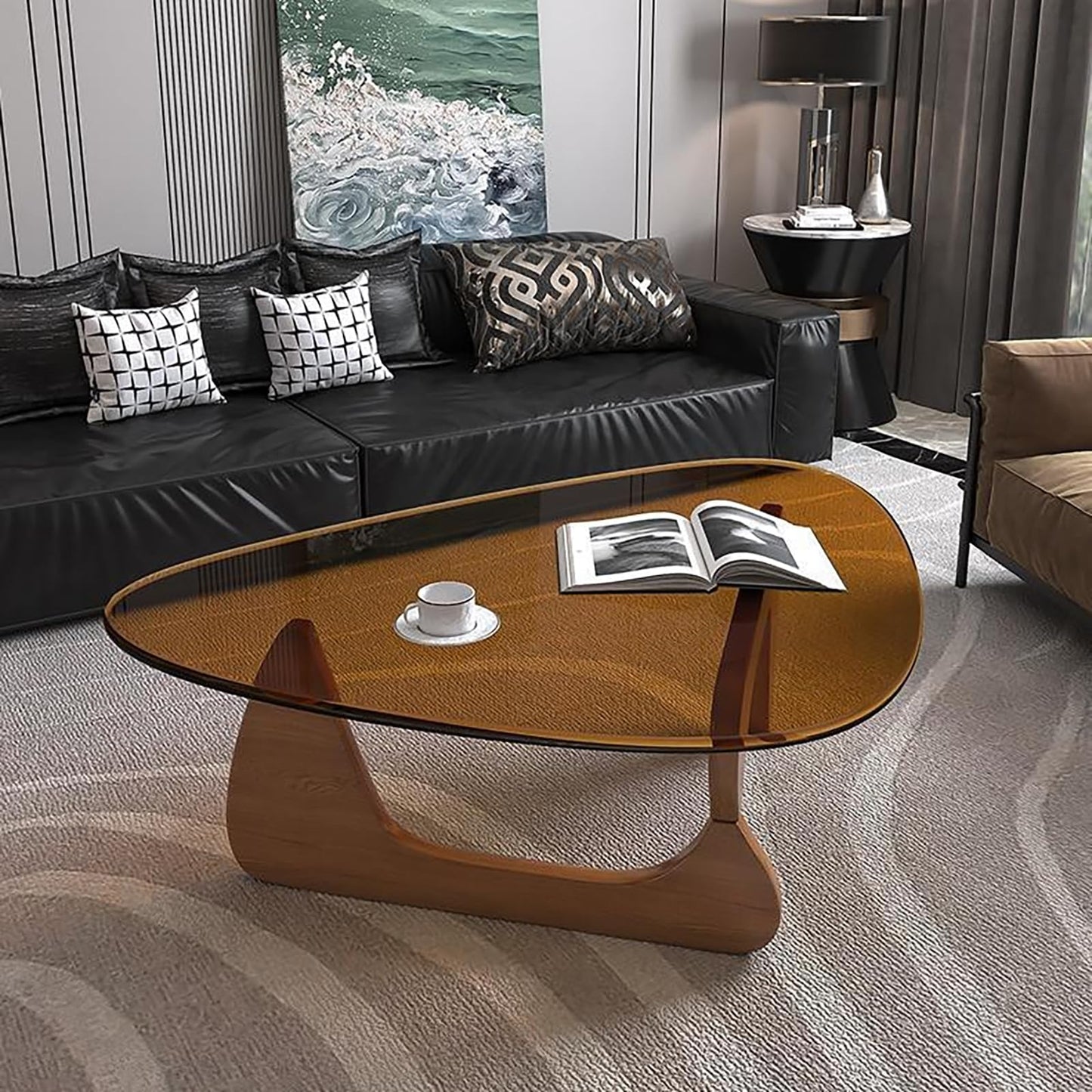Modern Glass Coffee Table, Mid Century Small Coffee Table, Coffee Table for Living Room,Suitable for Bedroom Living Room Reception Office Tables (Walnut/Brown, Small)