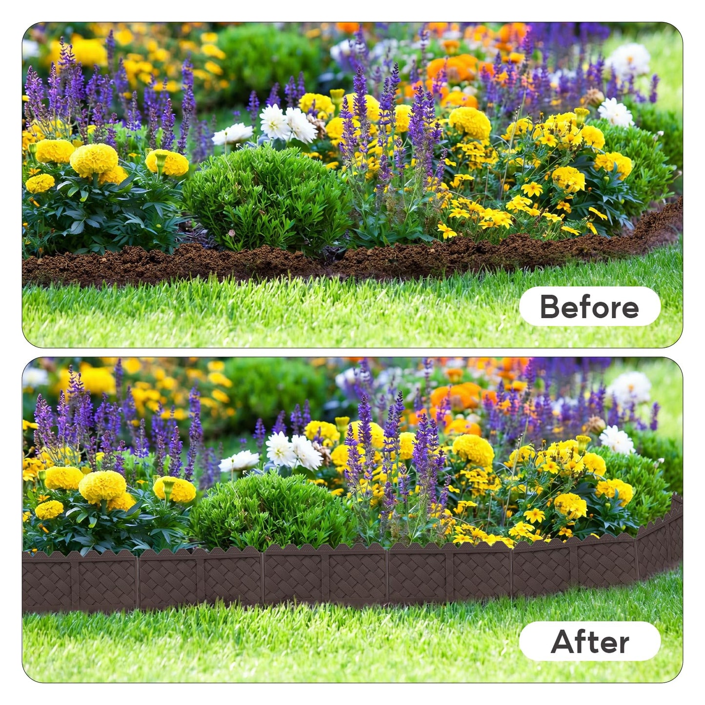 30-Pack Weaving Flower Bed Garden Edging Borders (30 FT) - No Dig Border Edgings with 8.5” Anchor Stakes & Interlocking Design-Thickened Borders for Lawns, Flower Beds & Landscaping