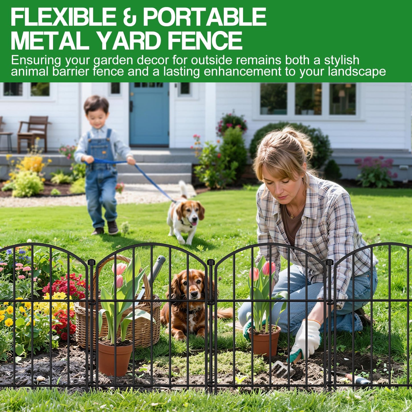 10 Pack Decorative Garden Fence Animal Barrier Fence, 17 in x 10 ft Rustproof Metal No Dig Fence Panels, Arched Small Garden Fence Barrier for Dog Rabbit Flower Bed Edging Yard Ground Patio Defense