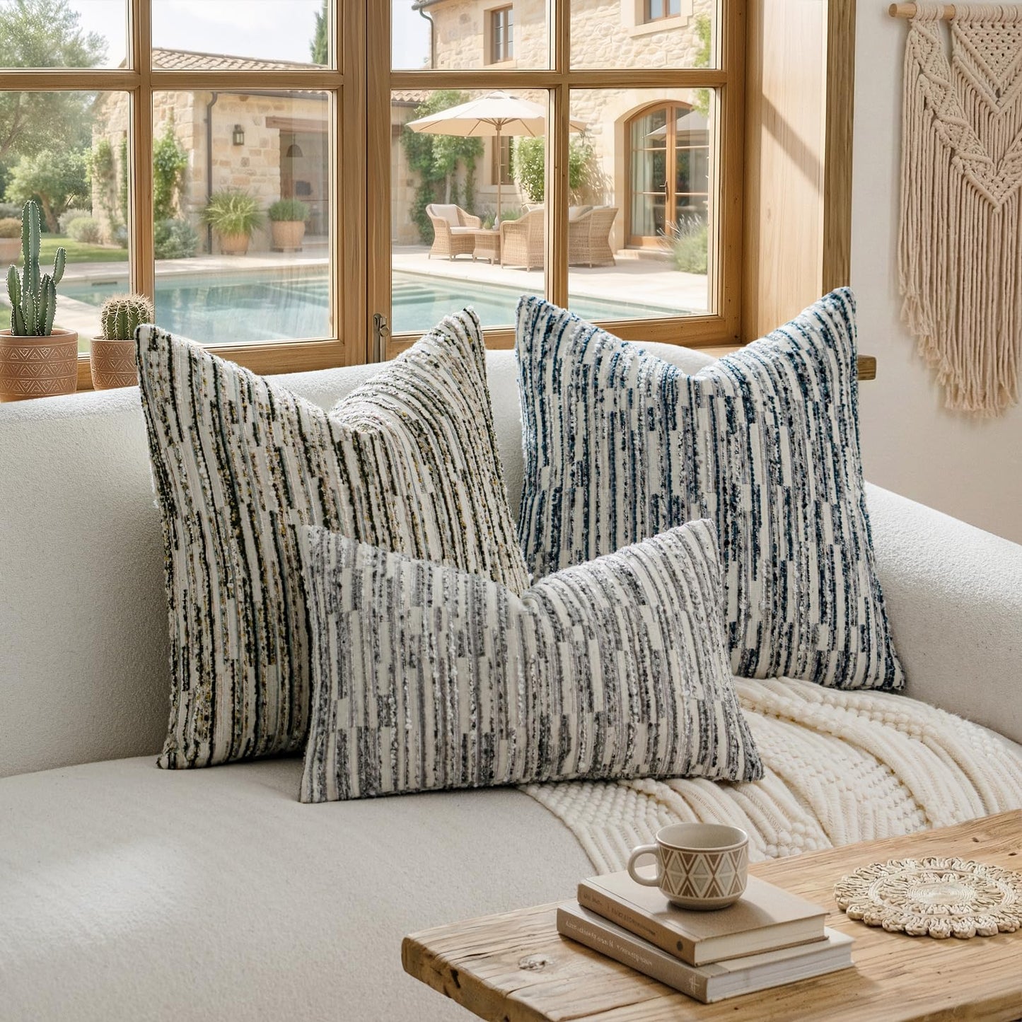 a moment Boho Throw Pillow Covers Set of 2,Striped Decorative Rustic Farmhouse Pillow Cases,Aesthetic Modern Home Decor Couch Cushion Covers for Bed Sofa Living Room 20"X20" Moss Green