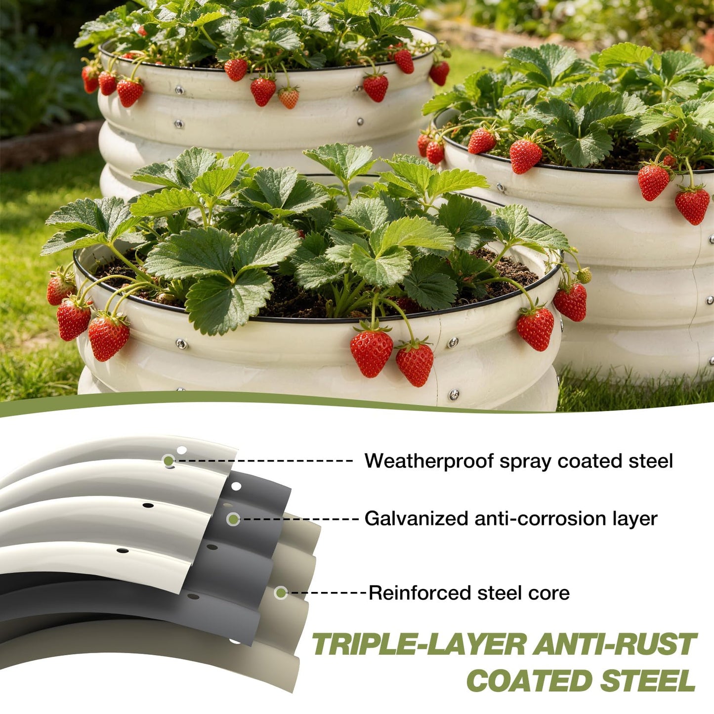 SHALL 8PC Galvanized Raised Garden Bed Kit, 3Pc 2x2x1ft Round Planter Boxes Outdoor W/Mini Seed Spreader, Disk Seeder, 2X Seeding Transplanters, Protective Gloves for Flowers Fruits Vegetables Herbs