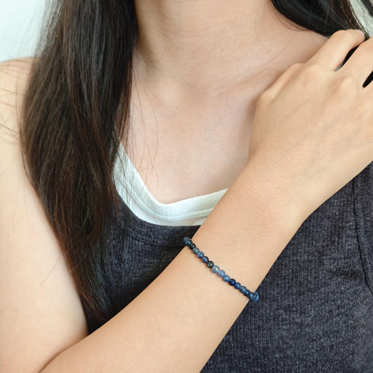 CHCCOYE 4mm Natural Healing Gemstone Bracelet Handmade Yoga Stretch Elastic Bracelet Stress Relief Crystal Jewelry for Men and Women (4mm, Blue Sodalite)