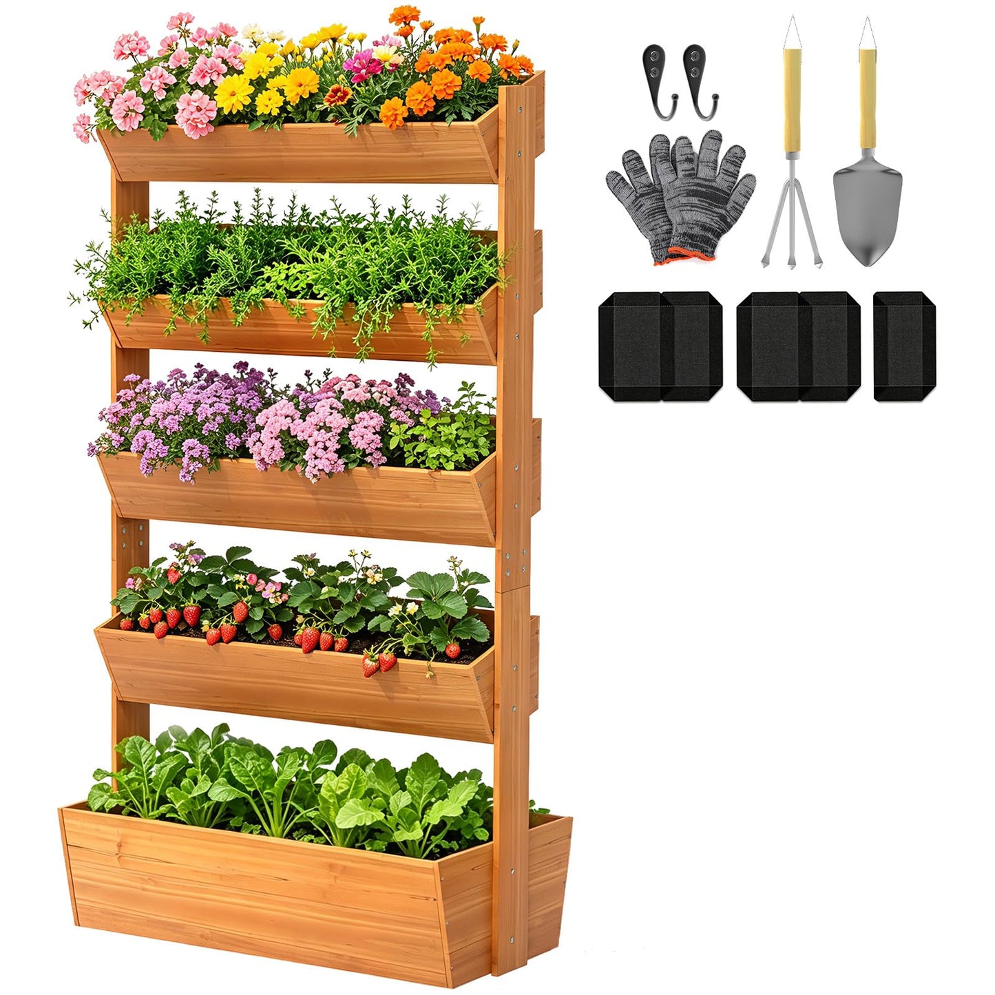 Suteck Raised Garden Bed, Vertical Wooden Raised Garden Bed, 5 Tier Garden Planters Freestanding Plant Stand Flower Rack Wooden Planter Box For Plants Flowers Herbs Vegetables Indoor Outdoor Gardening