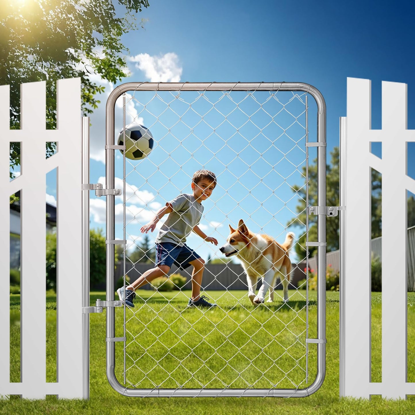 VEVOR Chain Link Fence Gate, 32 x 46 in, Adjustable Chain Link Fence Panel, Fit 2-4 ft (W) x 4 ft (H) Garden Fence Gate Opening, Rust-Resistant Galvanized Fencing Gate for Farm Posts Not Included