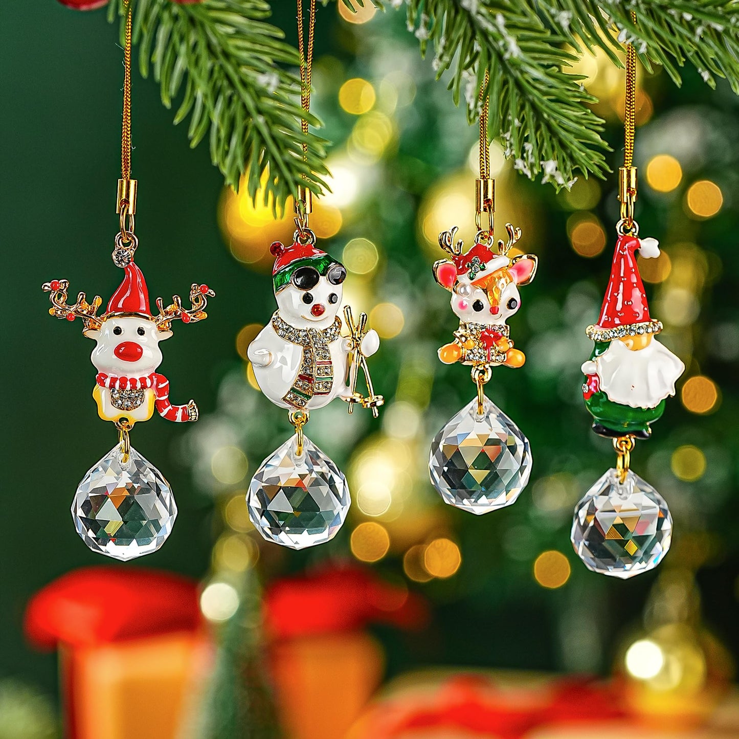 H&D HYALINE & DORA Christmas Ornaments Set Christmas Hanging Ornament Pendant Elk Gnome Snowman Ornament for Xmas Tree Home Decor(4 Pack)