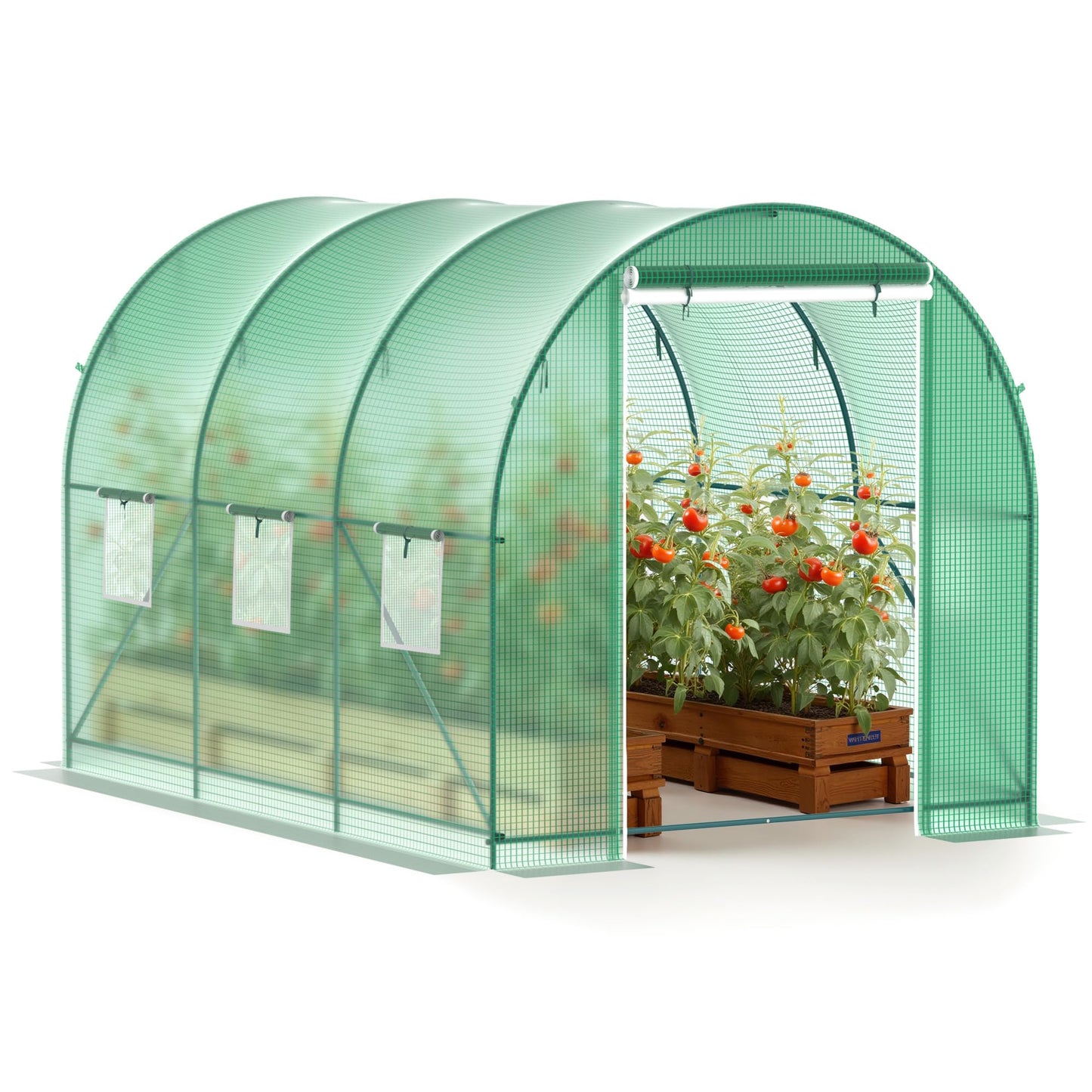 Greenhouse, 10’x7’x7’ Walk-in Greenhouse Heavy Duty Tunnel Green House with 6 Ventilated Mesh Windows & Zippered Roll-up Door, Large Plant Garden Hot House Outdoor with Reinforced Frame