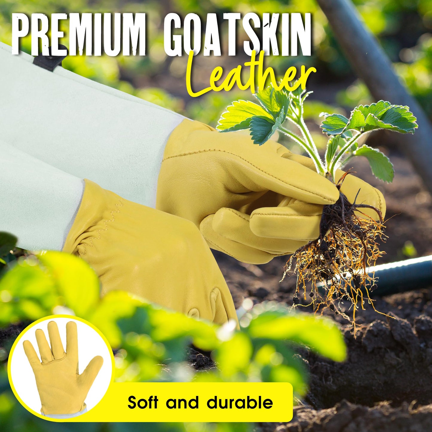 HANDLANDY Rose Pruning Gardening Gloves for Men Women, Thorn Proof Forearm Protection Leather Garden Gloves, Gardening Gifts for Gardeners (Golden Yellow, Small)