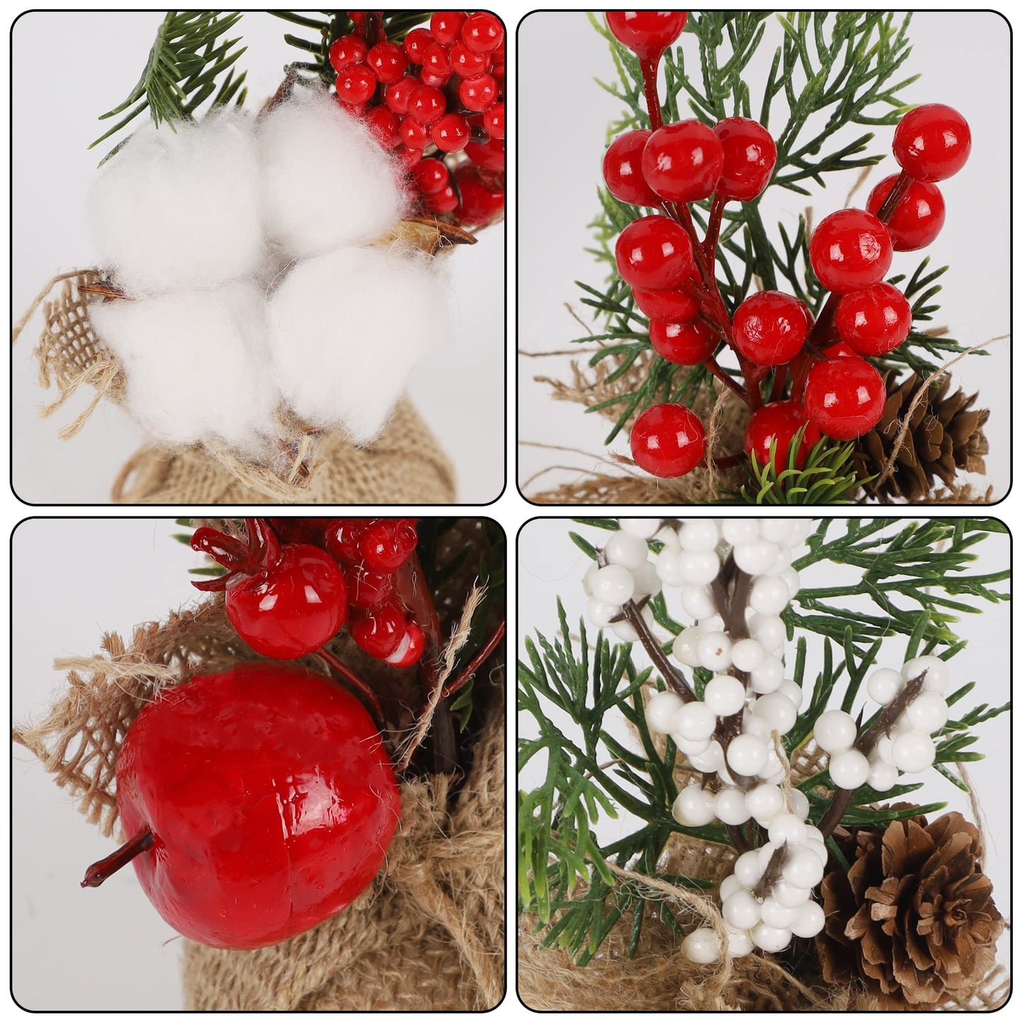 winemana 6 Pcs Mini Christmas Tree Table Decorations, 8" Small Artificial Trees with Red Berries Pine Cone Greenery Tabletop Centerpiece for Home Office Room Holiday Decorations