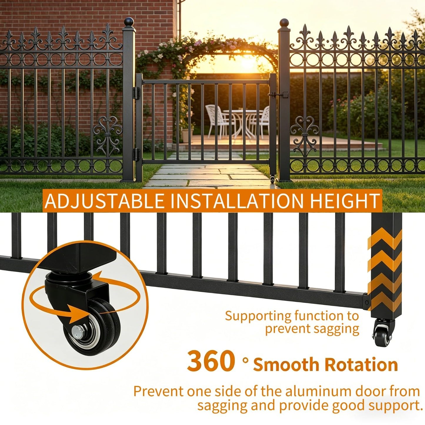 bimiti 36"x 45" Adjustable Aluminum Deck Gate, Outdoor Gate with Wheel Auto Closing Hinges Rustproof Design for Deck Railing Patios, Porch, Garden