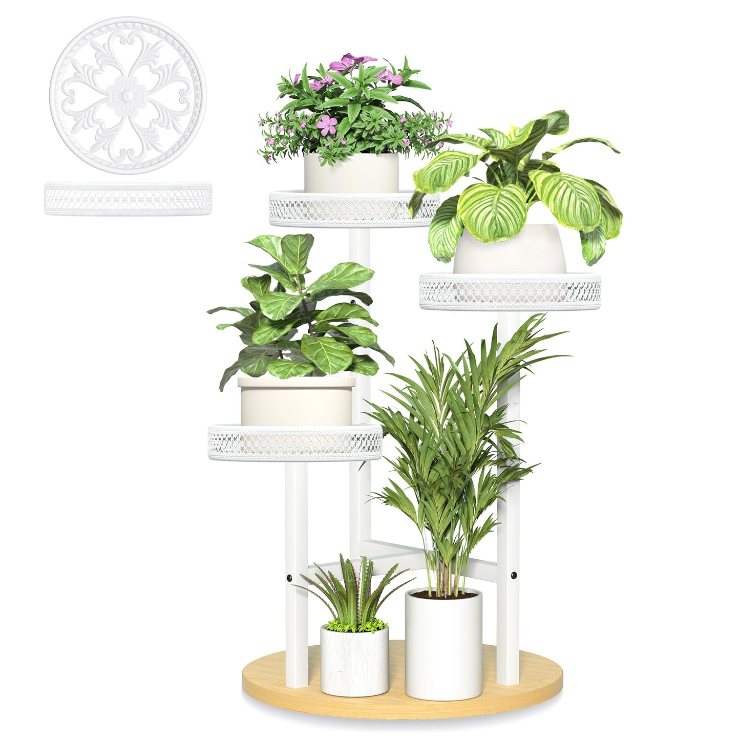 NQW Tall Plant Stand Indoor Outdoor, Corner 3 Tier Metal Flower Pot Stands,Heavy Duty Plant Shelf for Living Room Bedroom Balcony