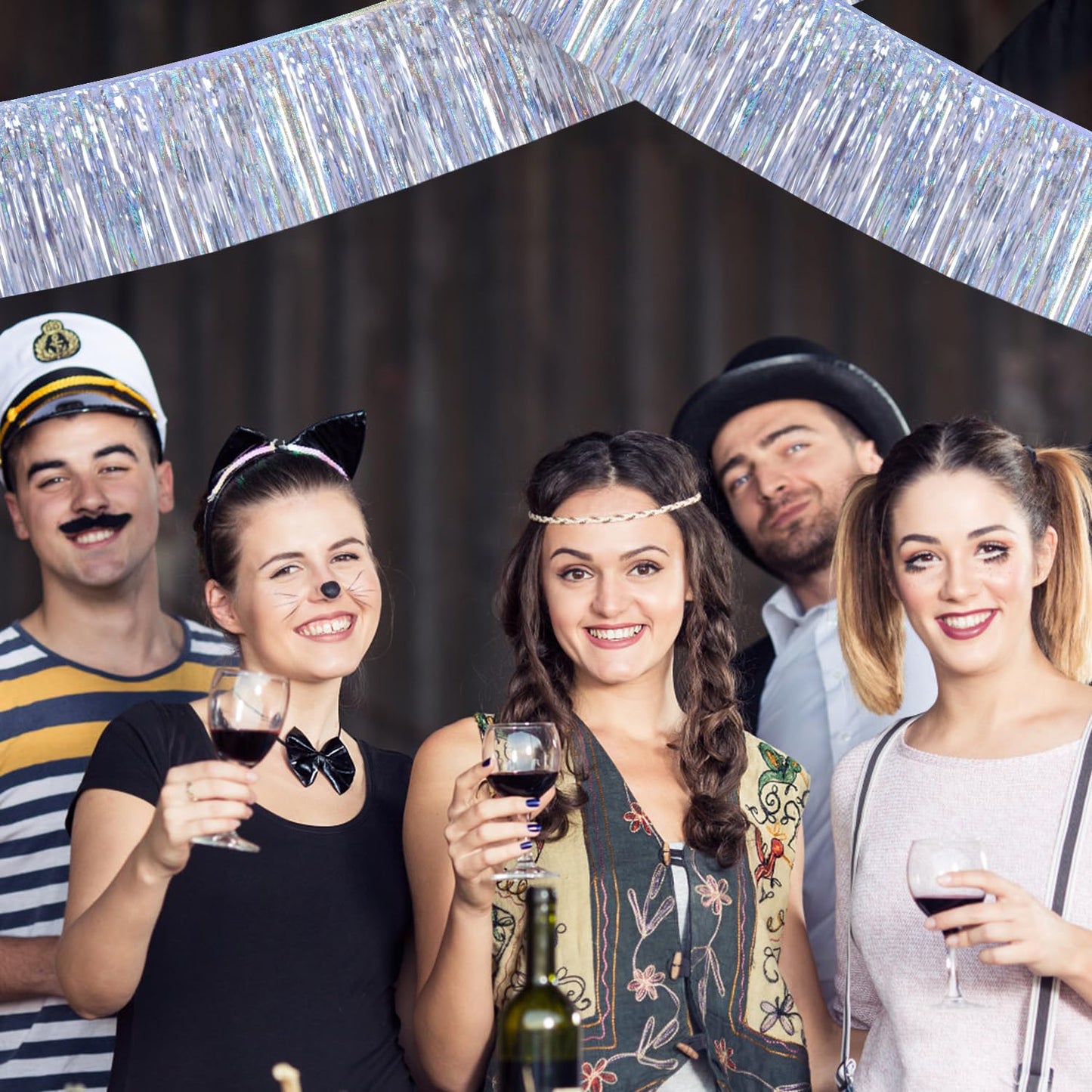 YUKL Laser Silver Streamers Party Decorations 4Pack 48FT Table Skirt Tinsel Garland Metallic Parade Float Decorations Ceiling Backdrop Curtain for Wedding Birthday Party Decoration Halloween Christmas