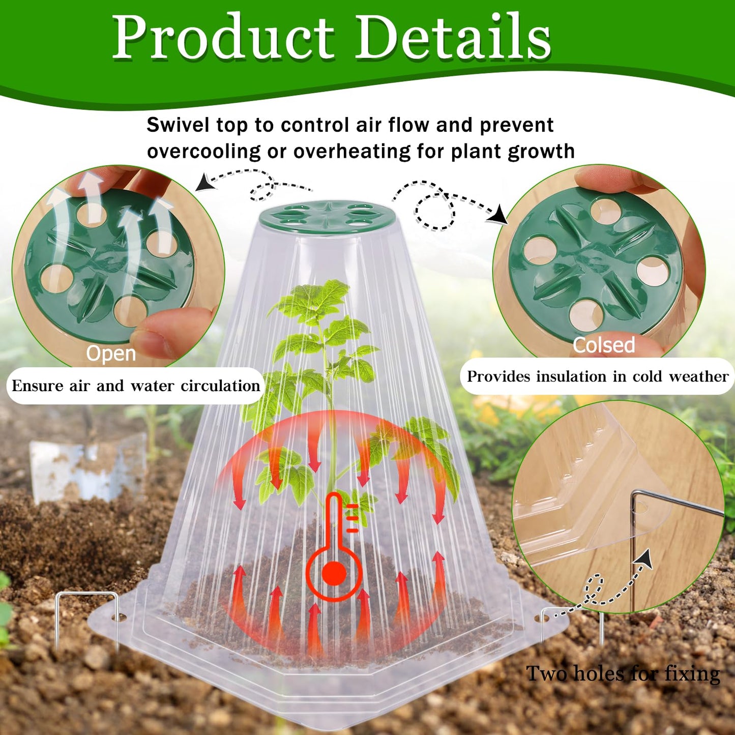 VICAMB 20 Pack Garden Cloches for Plants,Reusable Plant Bell Covers with Rotary Vent and 40PCS Ground Stakes,Garden Protector from Birds Chicken Animals,7.9" H X 6.7" D