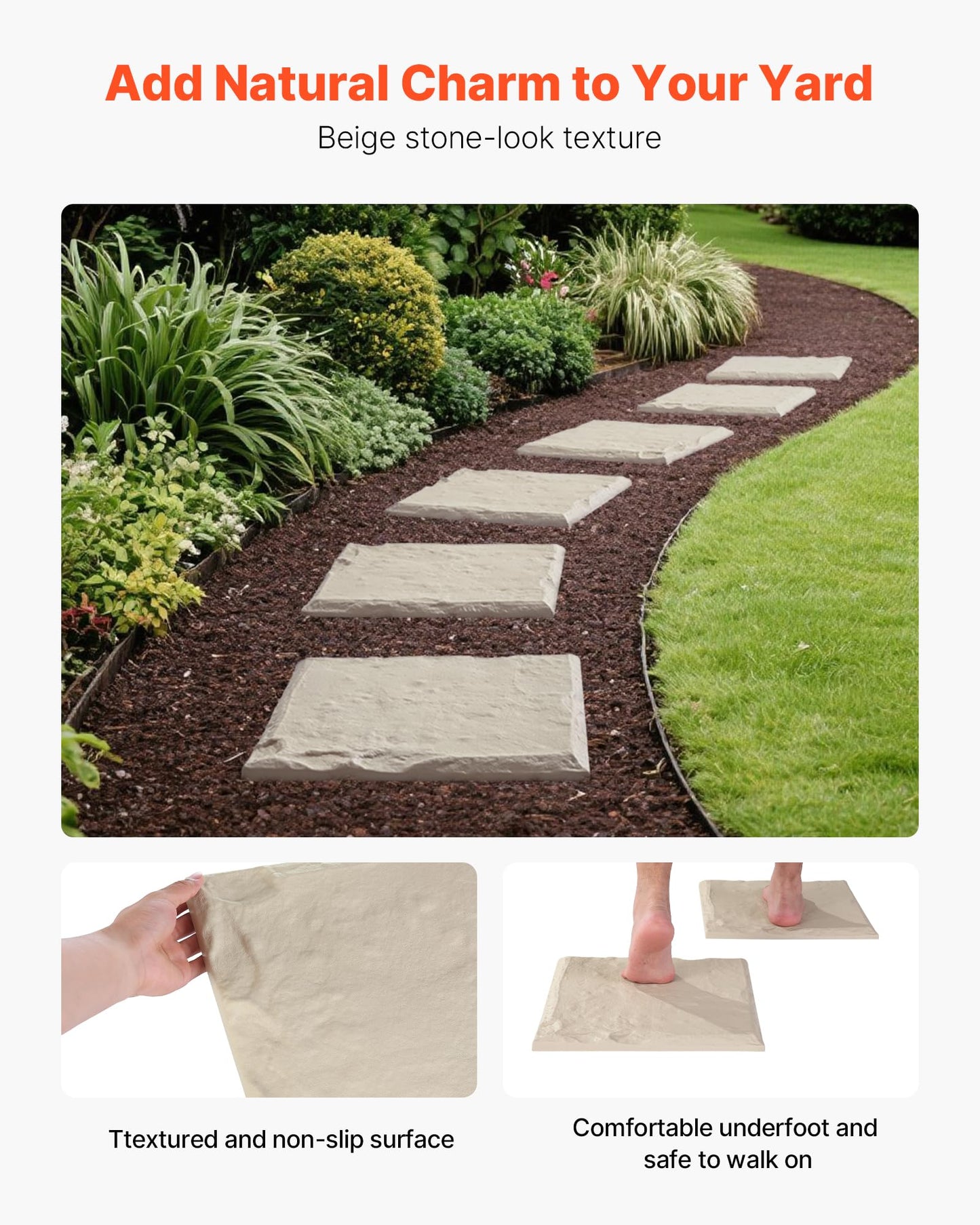 VEVOR Garden Stepping Stones, 8Pcs 15.5 x 15.5 in, Decorative Stepping Stones with Stakes, Weather-Resistant Plastic Pathway Pavers, Smooth Surface, Outdoor Walkway for Lawn Patio Landscape, Beige