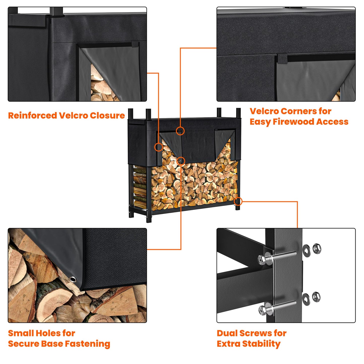 Ultrawall 4ft Heavy Duty Firewood Rack with Waterproof Cover, Freestanding Wood Log Holders for Firewood, Indoor/Outdoor Wood Storage Rack