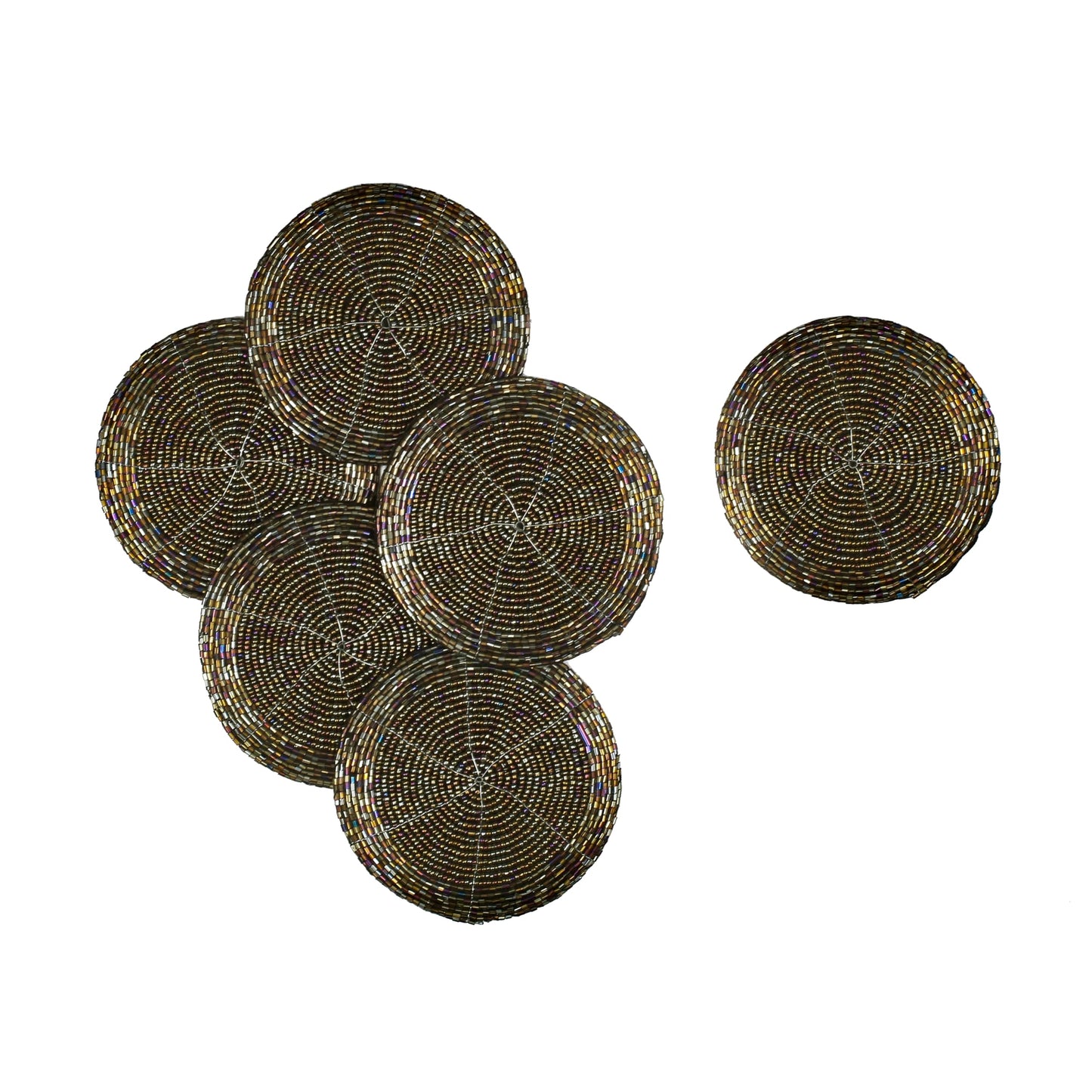 Handmade Beaded Wire Coaster Set of 6-4 Inch Round Coasters, Elegant Beautiful Stylish Decorative Drink Coaster Perfect for Home, Office, Christmas, & Everyday Use - Brown