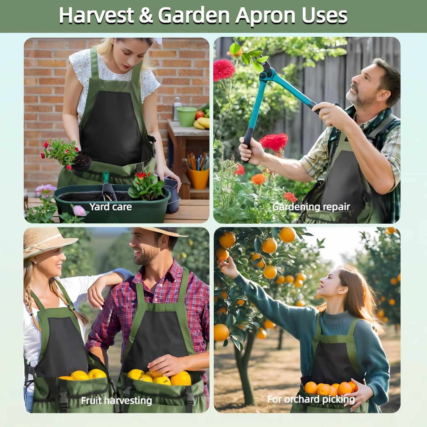 Silanit Garden Apron with Green Gloves-Adjustable Waist, Water-Repellent Gardening Apron with Pockets for Gardening and Kitchen Tasks