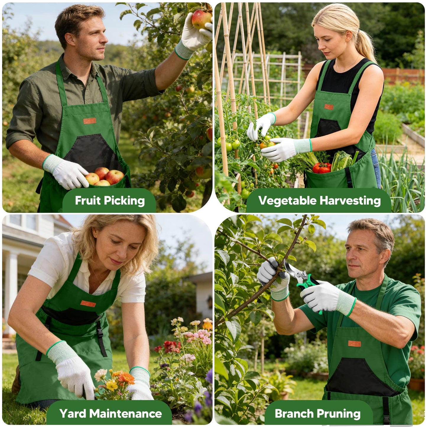 LIBKUR 3Pcs Gardening Apron Kit, Waterproof Harvest Apron with Multi-Pocket & Adjustable Cross Strap, Pruning Shears & Non-Slip Gloves for Harvesting & Gardening for Men Women(Army Green)