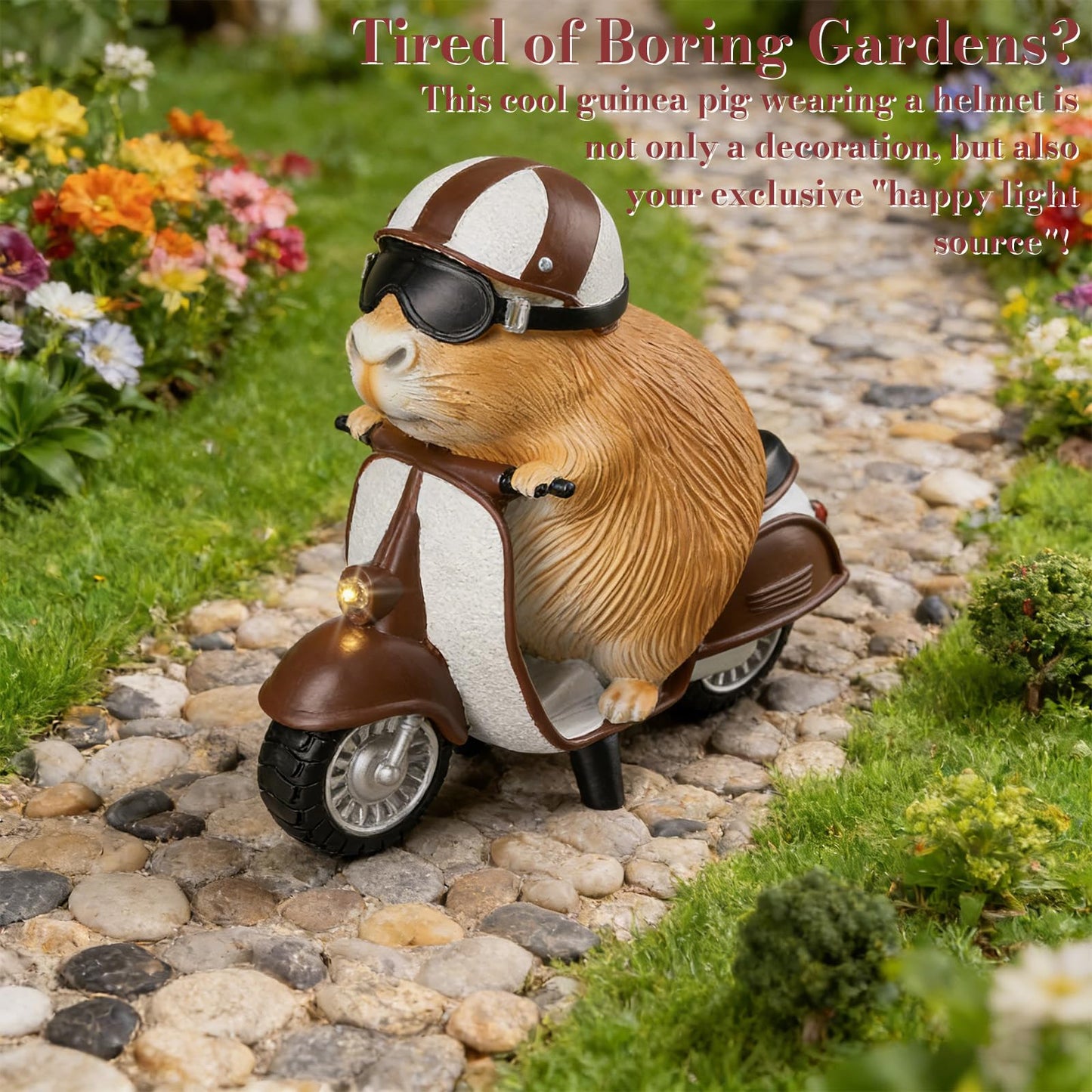 Capybara Solar Outdoor Figurine Light, Capybara Riding Motorcycle Garden Statue with LED Headlight, Waterproof Solar Powered Lawn Decor for Yard Patio Porch, 8.6” x 4.7” x 9.4”