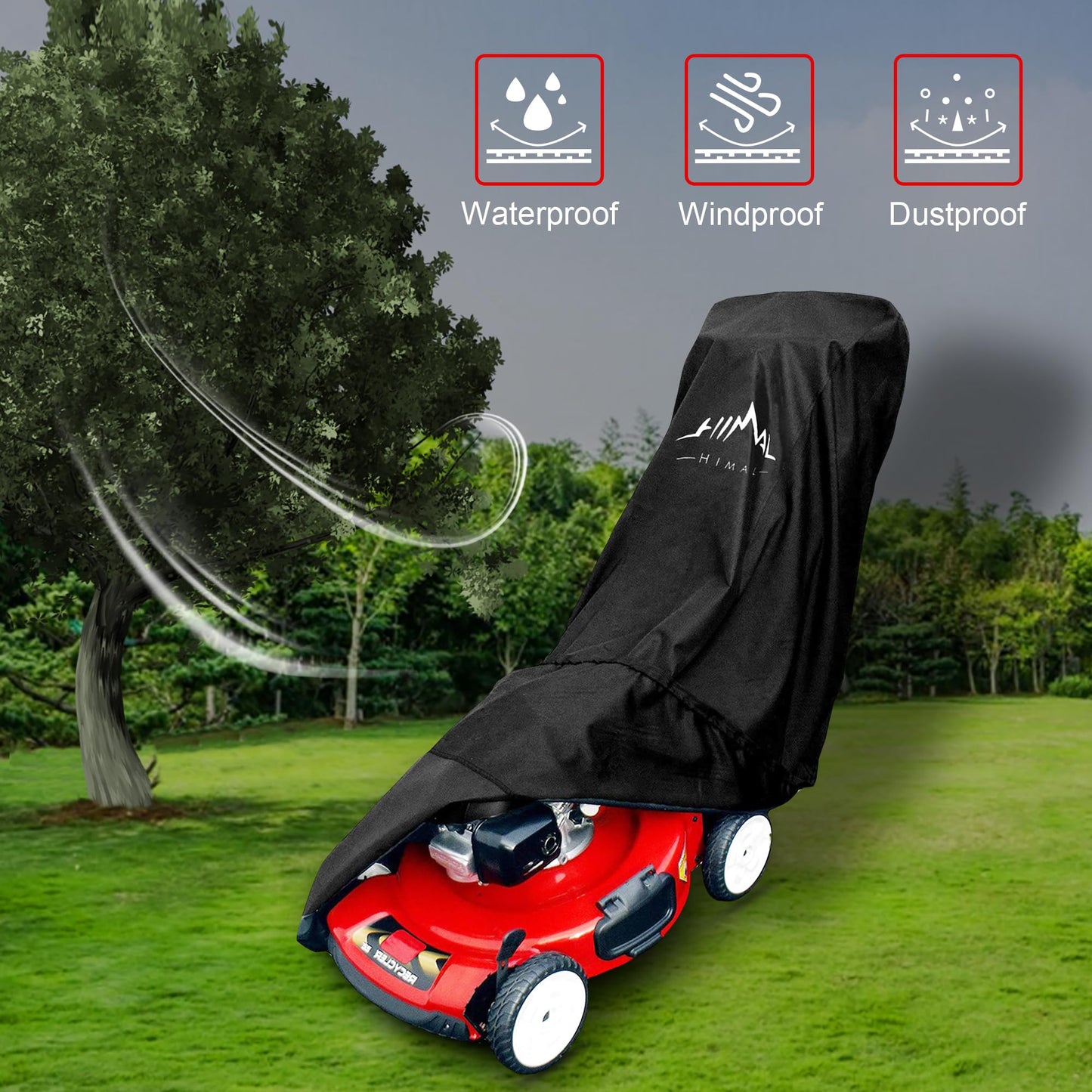 Himal Outdoors Lawn Mower Cover - Heavy Duty 600D Polyester Oxford Waterproof, UV Protection Universal Fit with Drawstring & Cover Storage Bag，Black