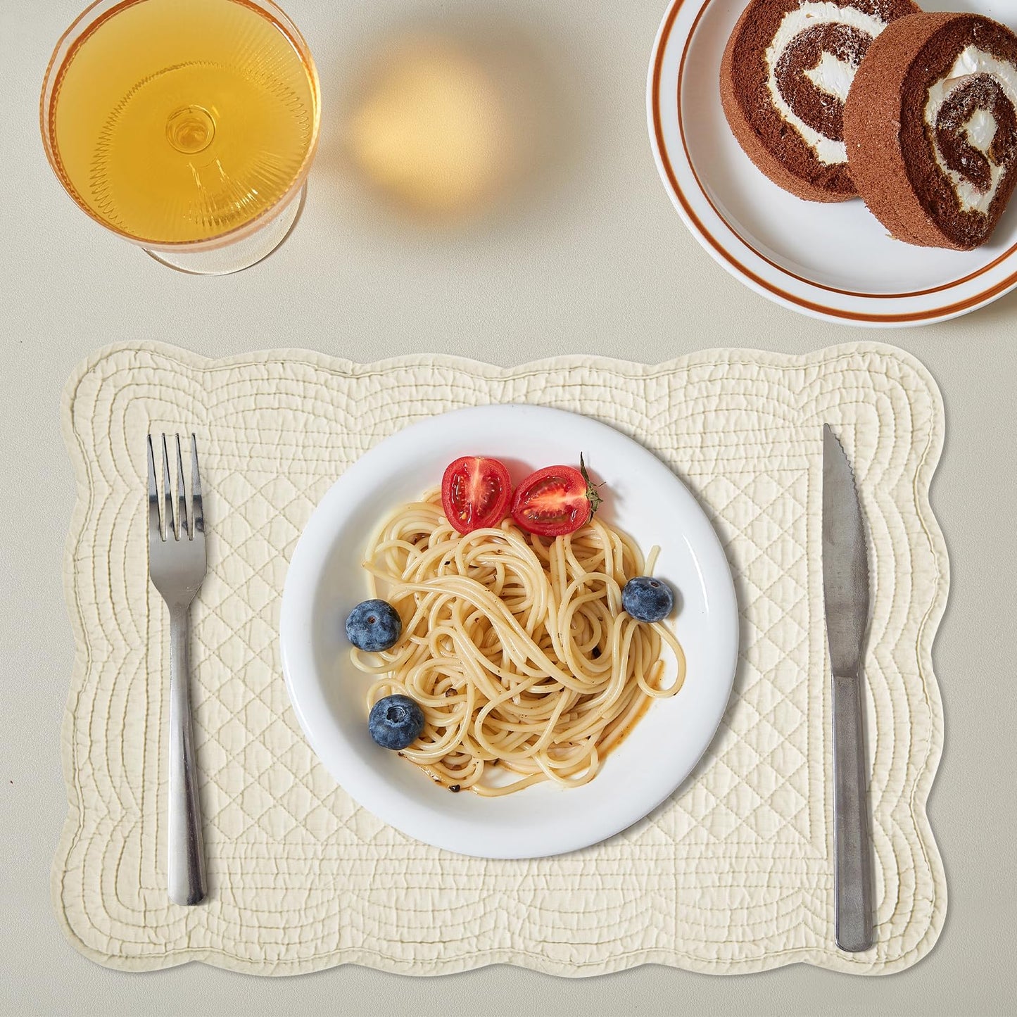 HOMBYS Quilted Placemats Set of 6 Washable-13x18 inches Rectangular Placemats for Kitchen Table-100% Cotton Fabric Rectangular Table Mats, (Flax)