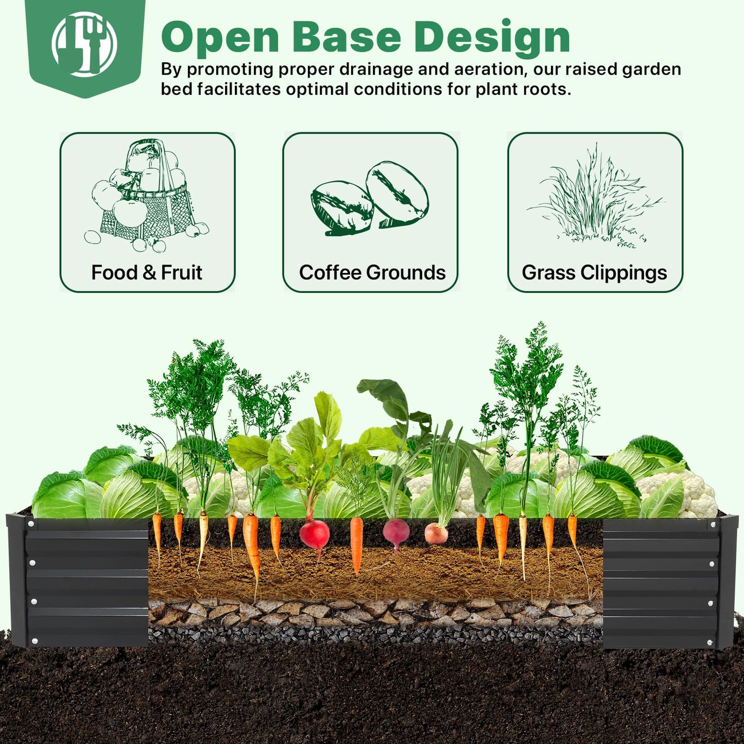 ONCEMORE Galvanized Raised Garden Bed for Vegetables Flowers Herbs, Metal Raised Garden Bed Kit with 2 PCS Tomato Cage, Gloves, Trellis Netting, Plant Labels, Plant Ties, Black 6×3×1FT