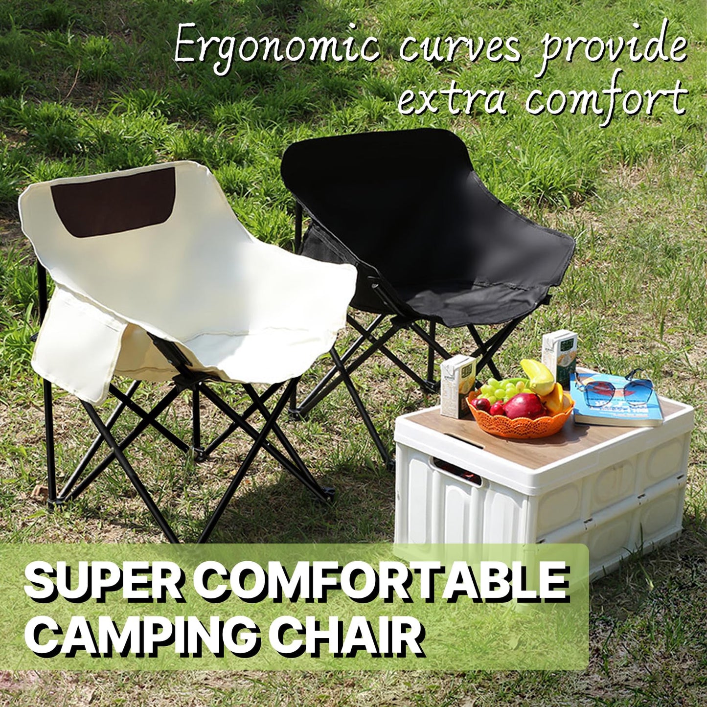 COSY105C Outdoor Folding Moon Chair Portable Camping Chair Leisure Back Chair Picnic Fishing Chair Super Load-Bearing and Easy to Store (White)
