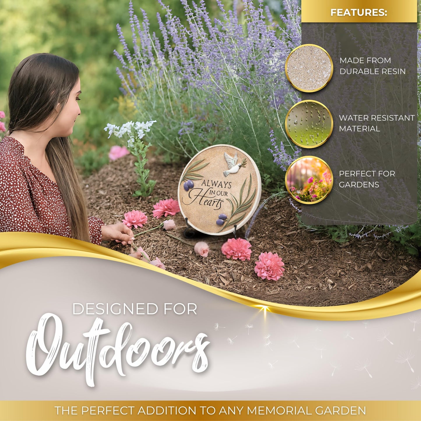 Stunning Garden Memorial Stone with Stand & Sympathy Card (10") - Artist Designed Peace Dove Amongst the Olive Branches - Ideal for Garden Decor, Memorial Gifts & Sympathy Gifts for Loss of Loved One