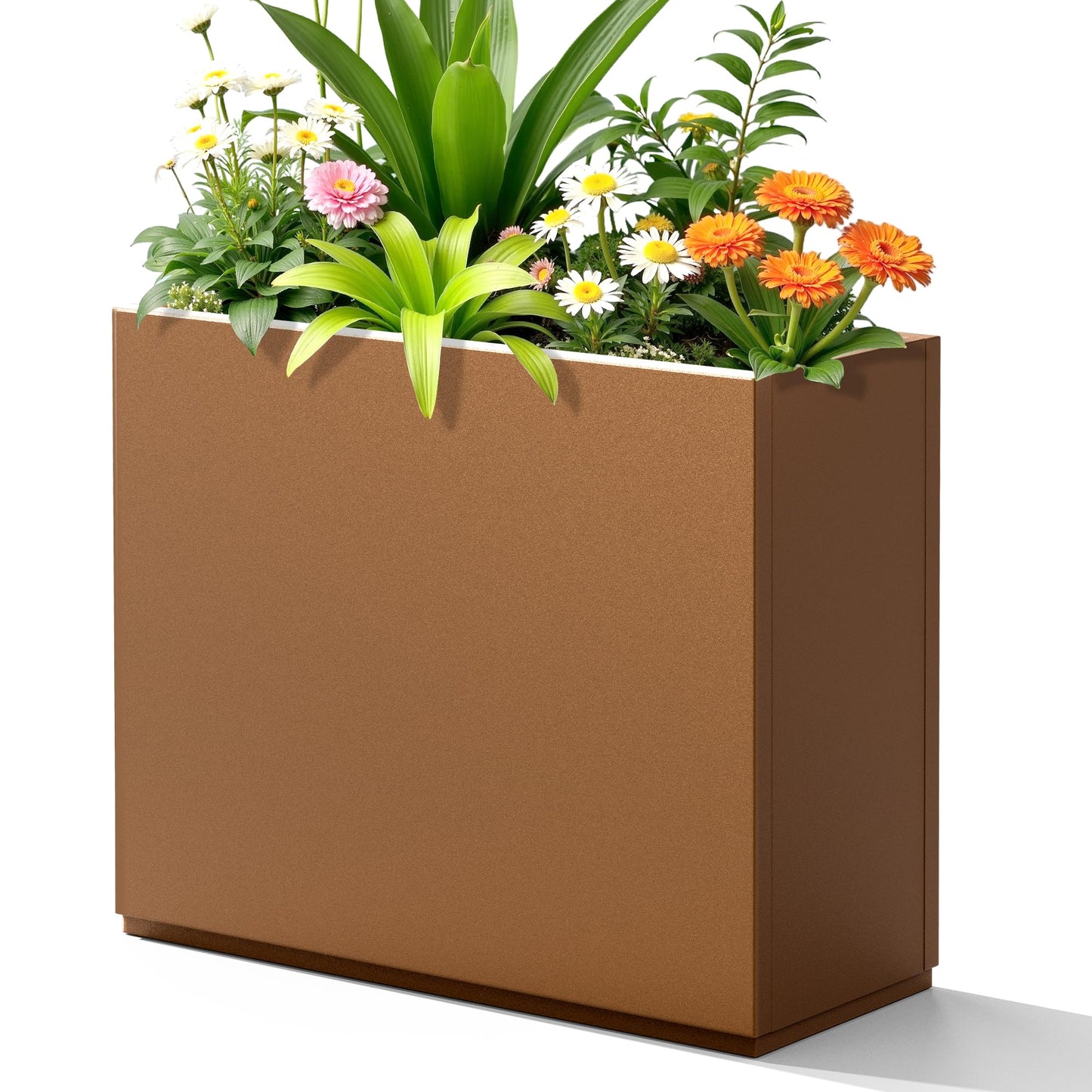 FENCY Metal Planter Box, Large Rectangular Planters for Outdoor Plants, Outdoor Tall Planters with Drainage Holes, Brown Metal Planters (30" L x 12" W x 24" H)