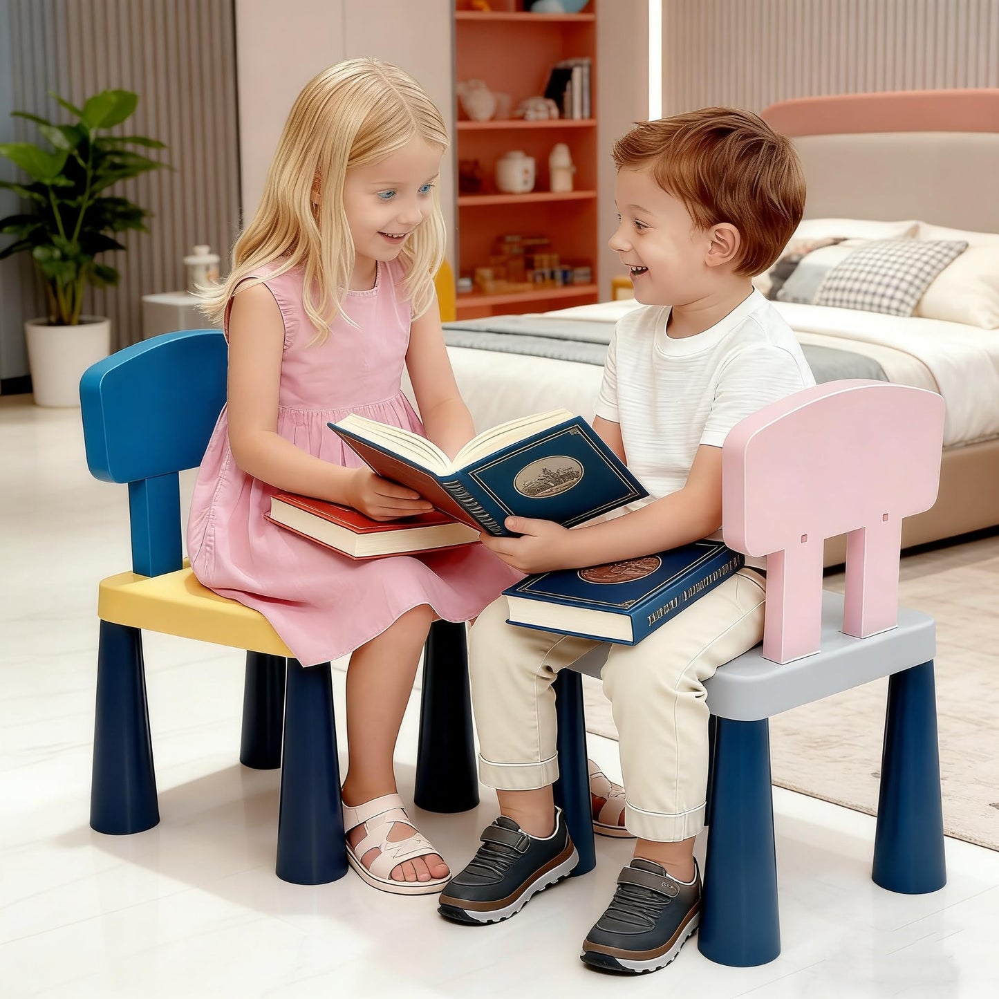 2Pcs Plastic Toddler Chair, Lightweight and Sturdy Kids Chair, Double-layer backrest Little Seat Chairs for Home, Kindergarten, Playroom, Lawn, Beach, Indoor or Outdoor Use for Girls Boys Age 3-7