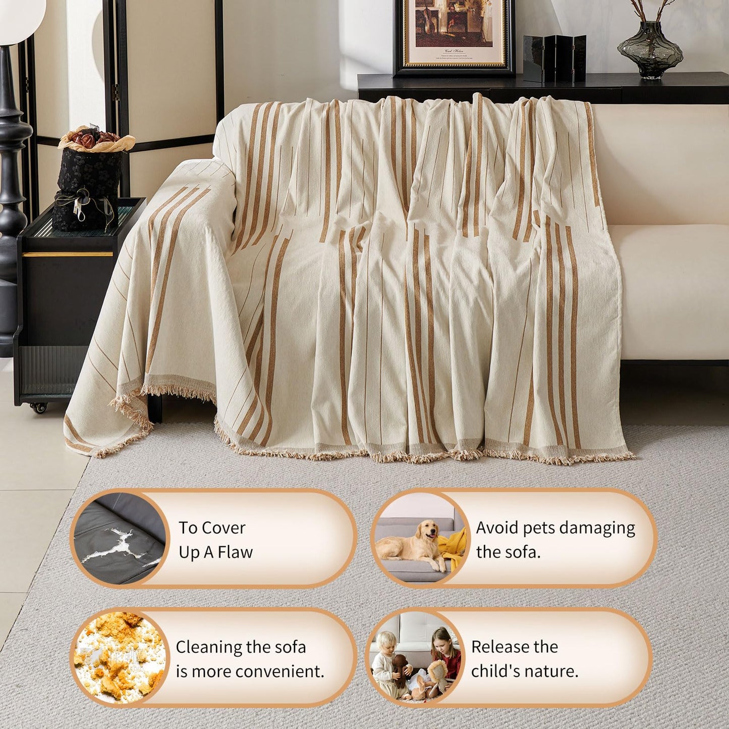 Akpgq Boho Couch Covers for Sofa Washable Sofa Covers for 3 Cushion Couch Soft Non Slip Couch Covers for Sectional Sofa Dog Pet Furniture Protector (Shallow Coffee, 71"*118")
