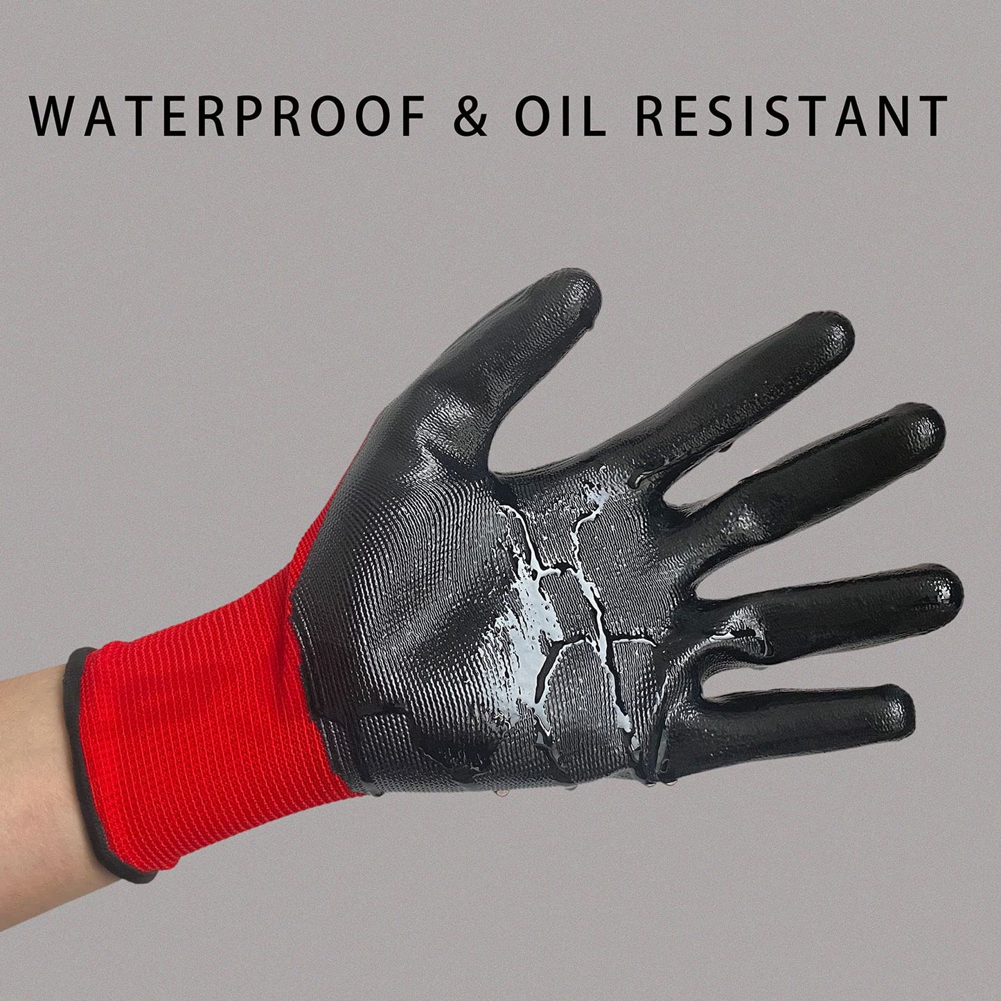 Evridwear Nitrile Coated Work Gloves,Superior Oil Resistance with Grip for Men Women Automotive,Gardening, Mechanic