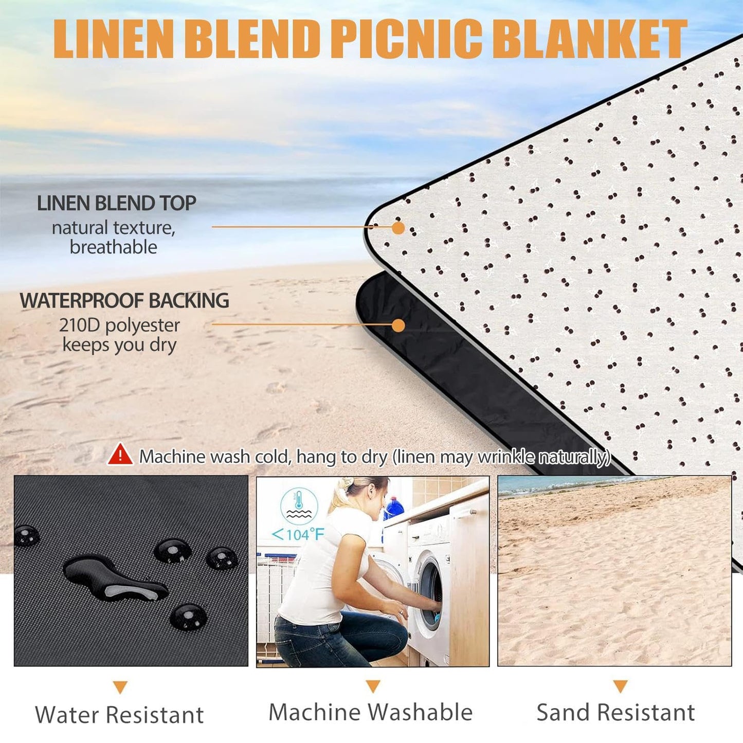Extra Large Picnic Outdoor Blankets with Carry Strap, Oversized 78"x57" Waterproof & Sand Proof Portable Camping Mat, Outdoor Beach Mat ,Indoor(Brown)