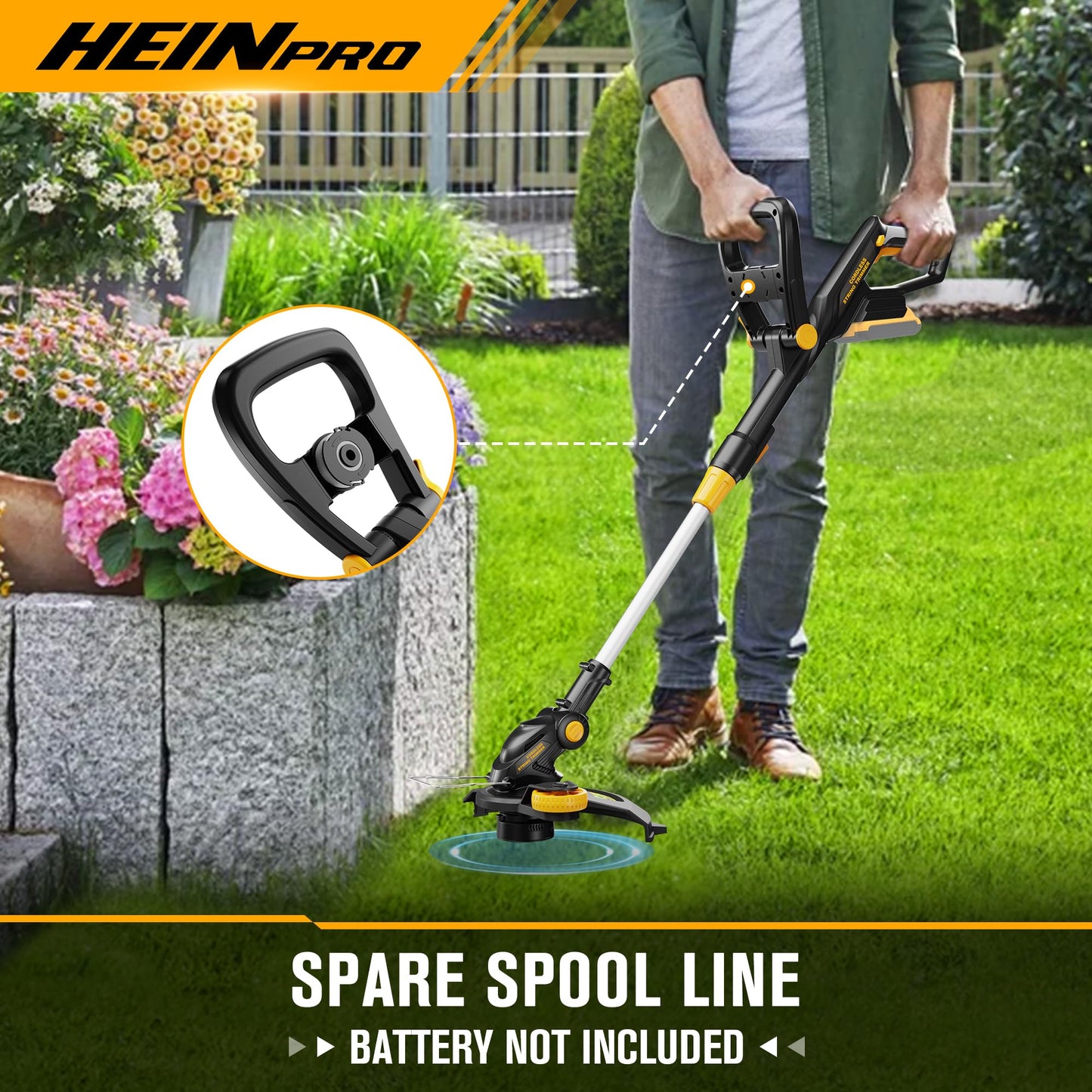 HEINPRO Cordless String Trimmer Compatible with Dewalt 20V MAX Battery, 12-Inch Weed Wacker Cordless Auto Line Feed,Electric Weed Eater Battery Powered Grass Trimmer w/6 Line Spools(Tool Only)