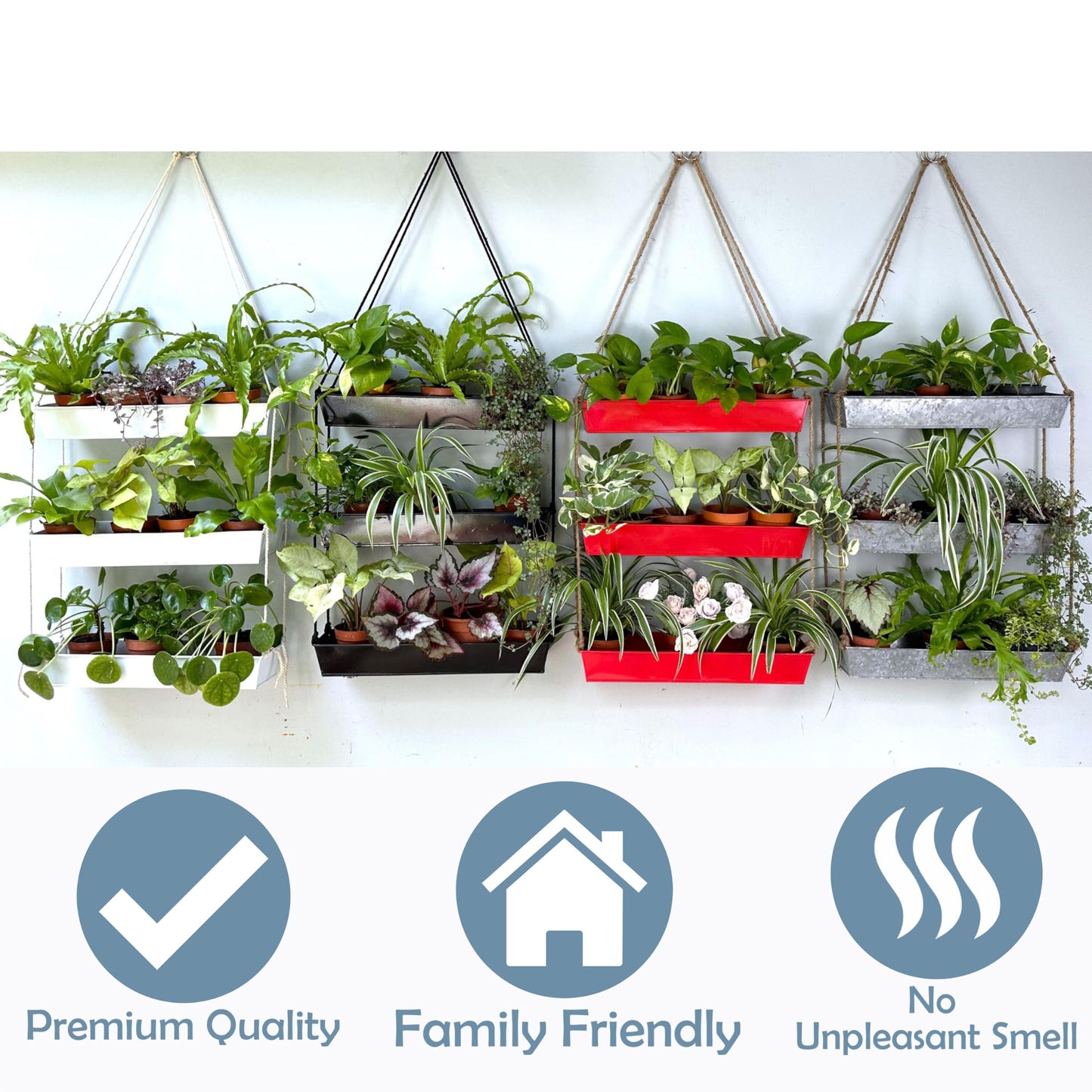 LaLaGreen Hanging Wall Planter - 16 Inch Three Tier Plant Hanger for Succulent Indoor Herb Planter Modern White Boho Metal Wall Plant Holder Decor, Vertical Garden Hanging Planter Shelf Large Outdoor