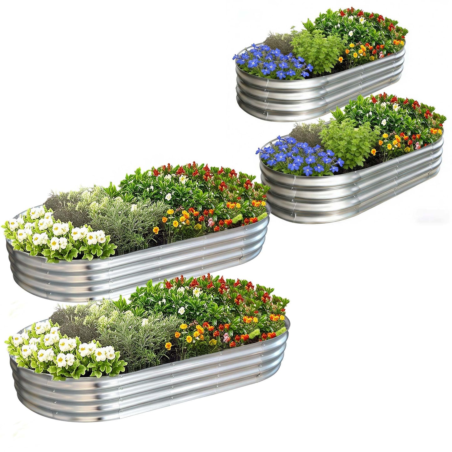 AmazStove Galvanized Raised Garden Bed Kit, 2-Pack 4x2x1 FT & 2-Pack 6x3x1 FT Planter Garden Boxes Outdoor, Oval Large Metal for Vegetables Fruits, Flowers Planter Boxes, Easy Assembly Garden Bed Kit
